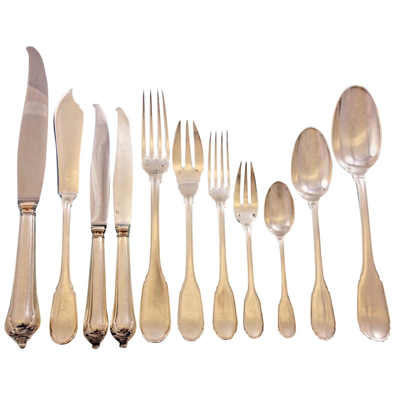 Noailles by Puiforcat French 950 Sterling Silver Flatware Set Service 231 Pieces For Sale