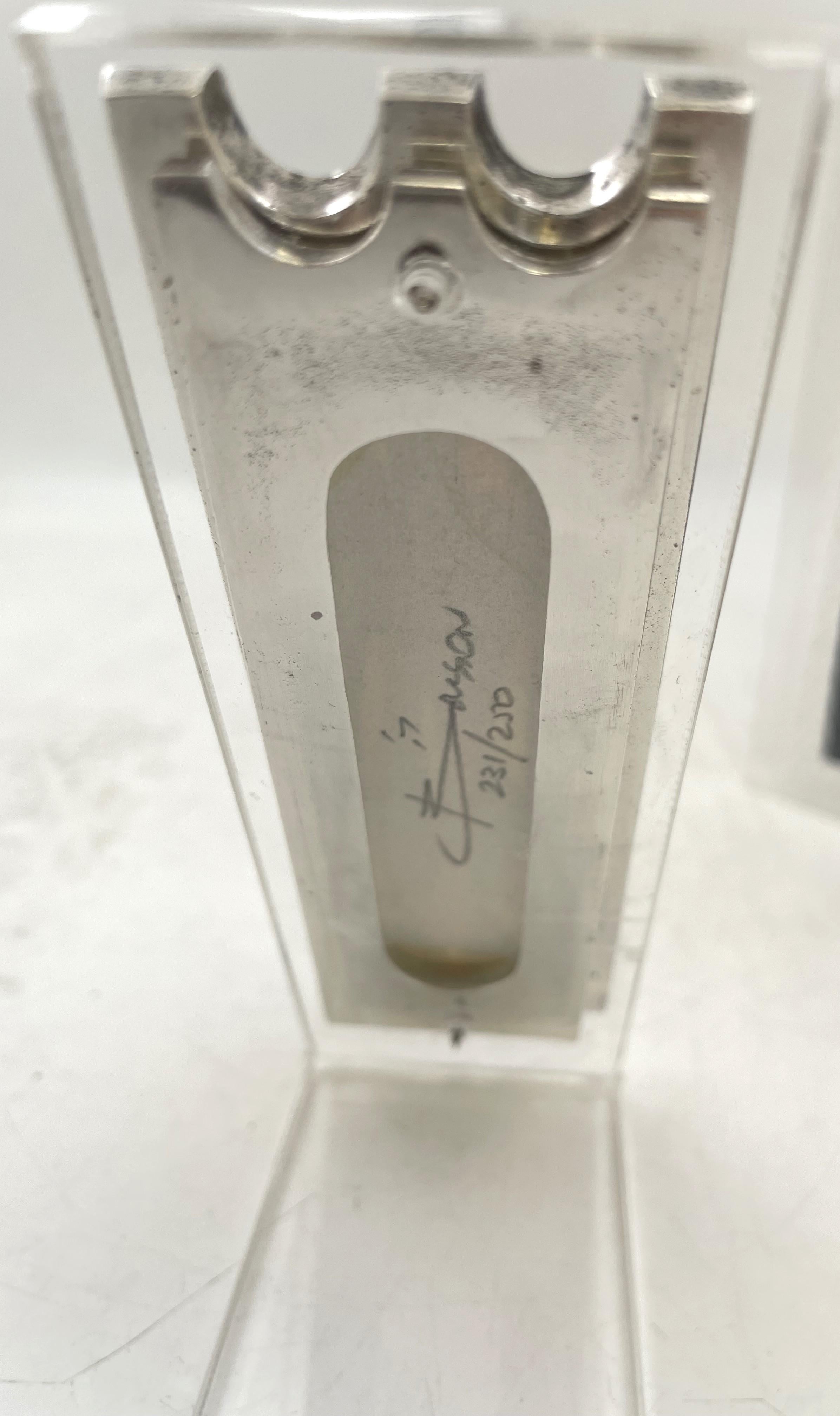 Metal Noam Basson Artistic Glass on Lucite Limited Edition Mezuzah For Sale