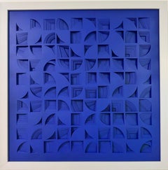 Echoes in Blue - geometric abstract, 45x45 cm, framed
