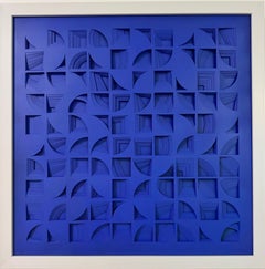Echoes in Blue - geometric abstract, 65X65, framed