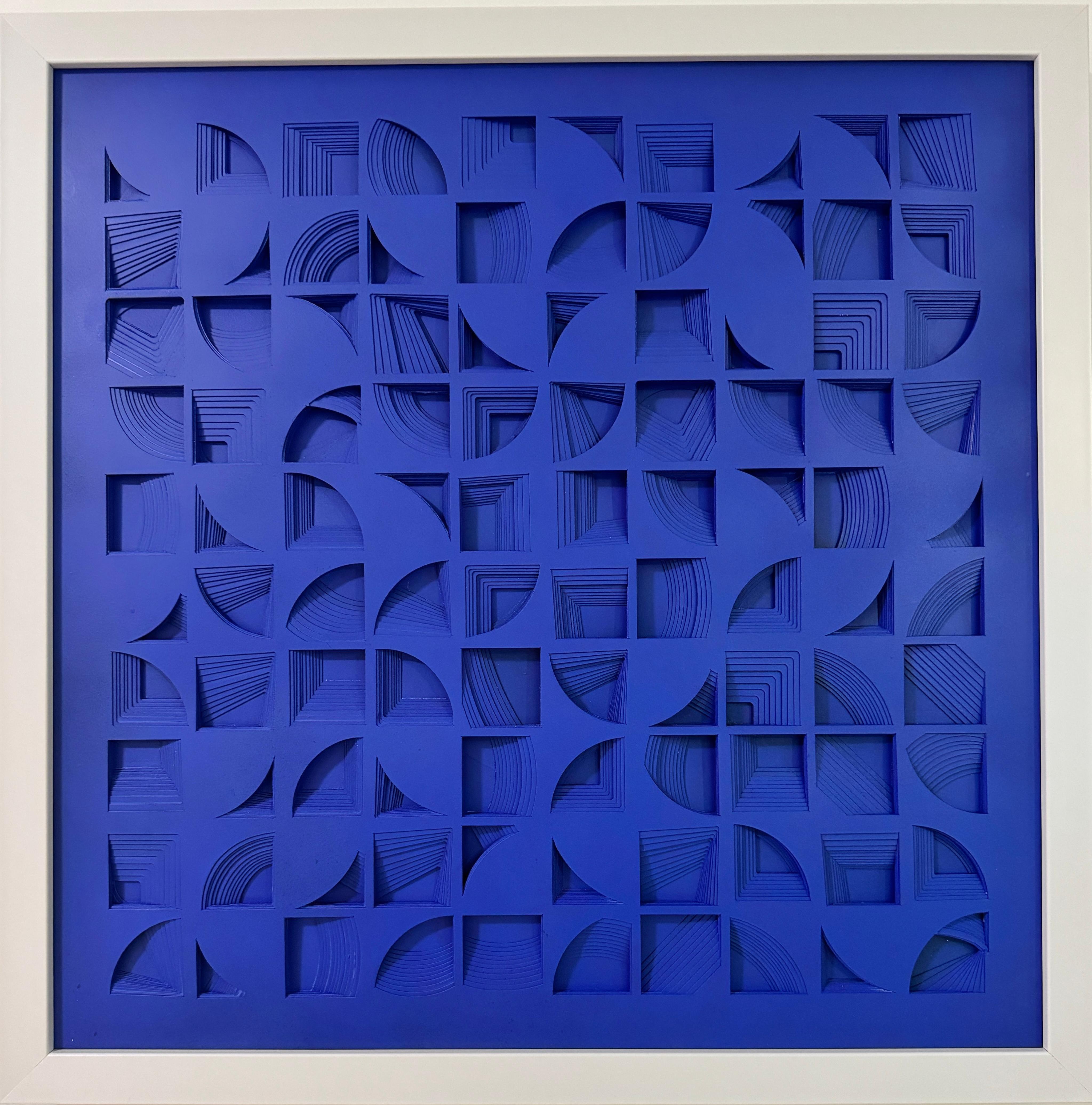 Echoes in Blue - geometric abstract, 65X65, framed