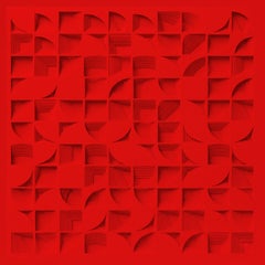 Echoes in Red- geometric abstract, 65X65, framed