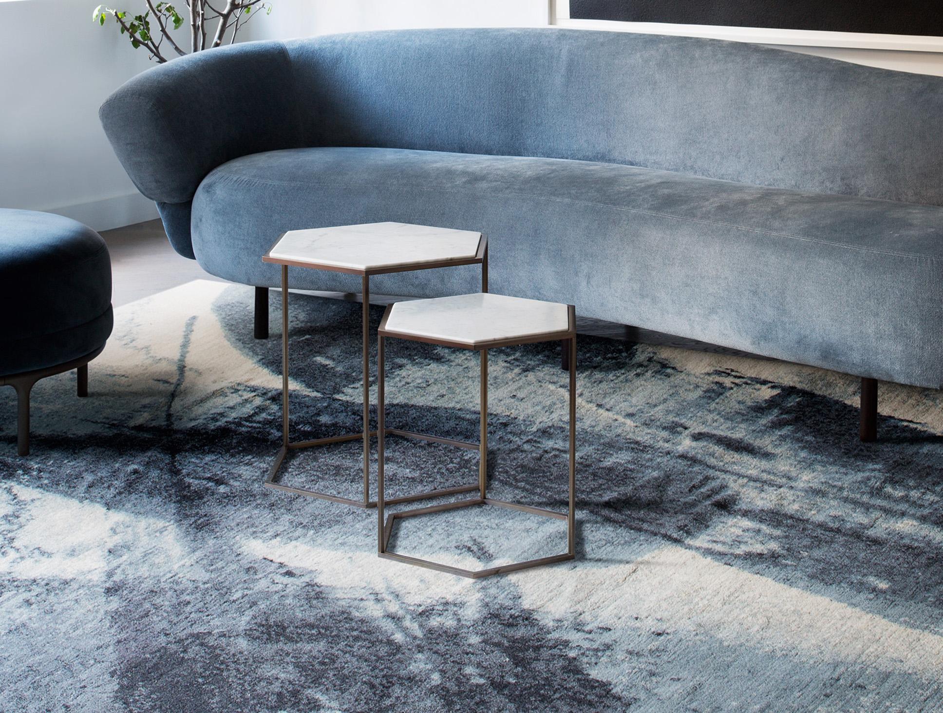Modern Nob Hill Large Side Table by Yabu Pushelberg in Smoked Brass and Carrara Marble
