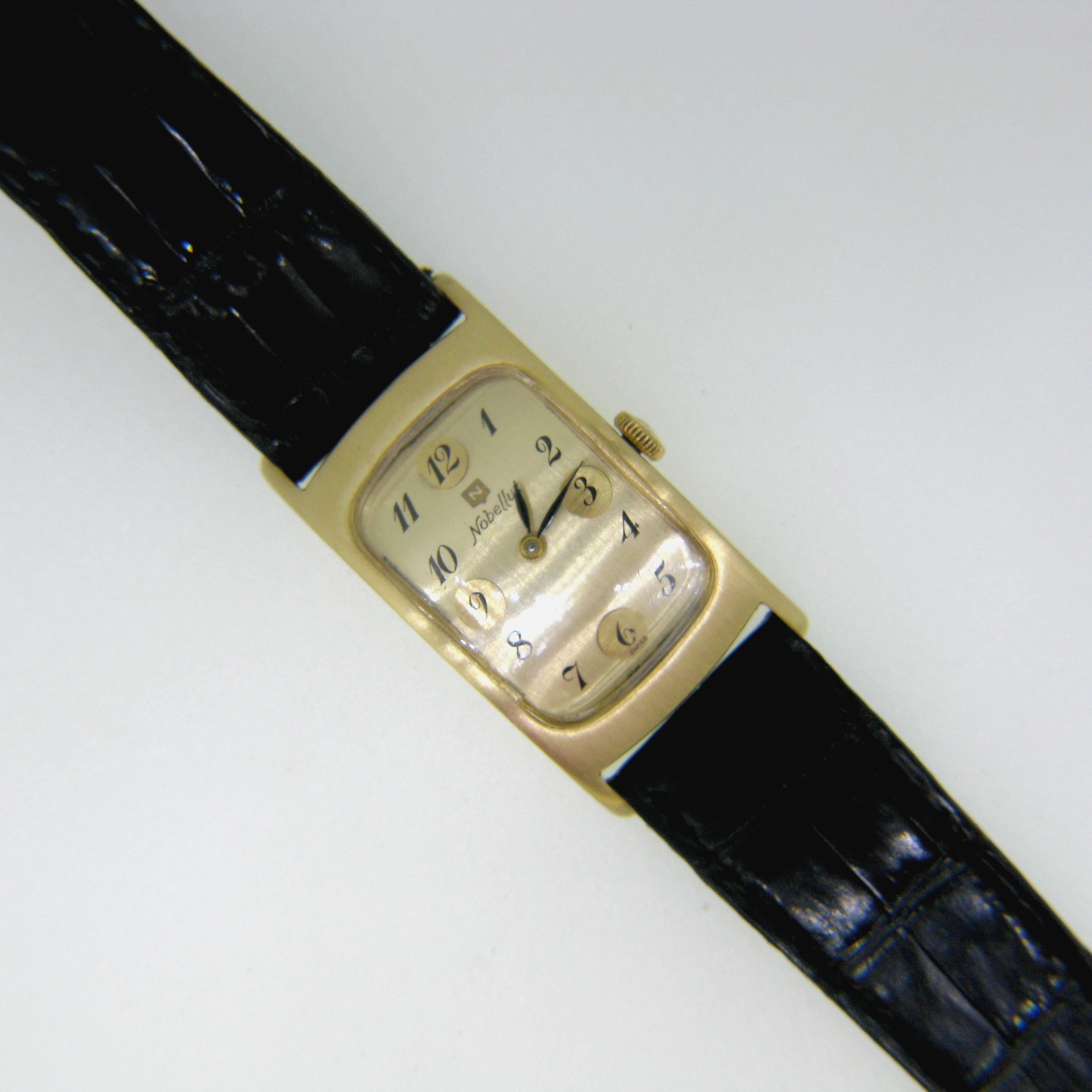 Nobellux Vintage Art Deco Gelbgold Mechanische Herrenuhr Nobel Nobellux (Art déco)