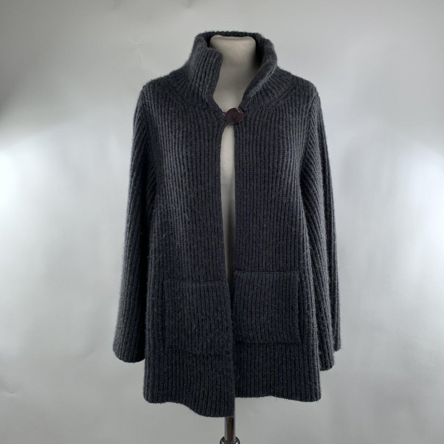 Nobili Milano Nobili Gray Ribbed Cashmere and Cotton Knit Jacket Cardigan In Excellent Condition In Rome, Rome