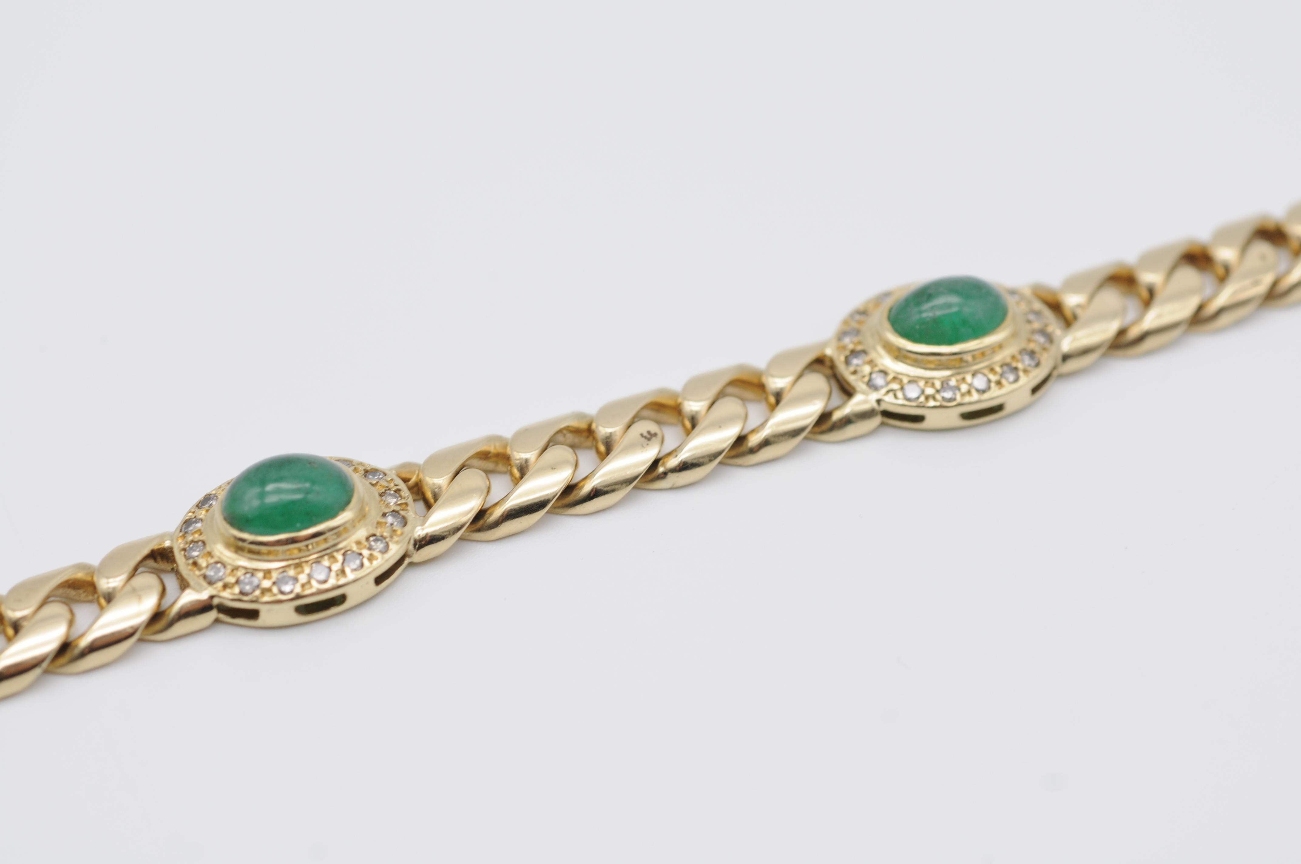 Women's Noble 14k Yellow Gold Bracelet  Diamonds Green Cabochon For Sale