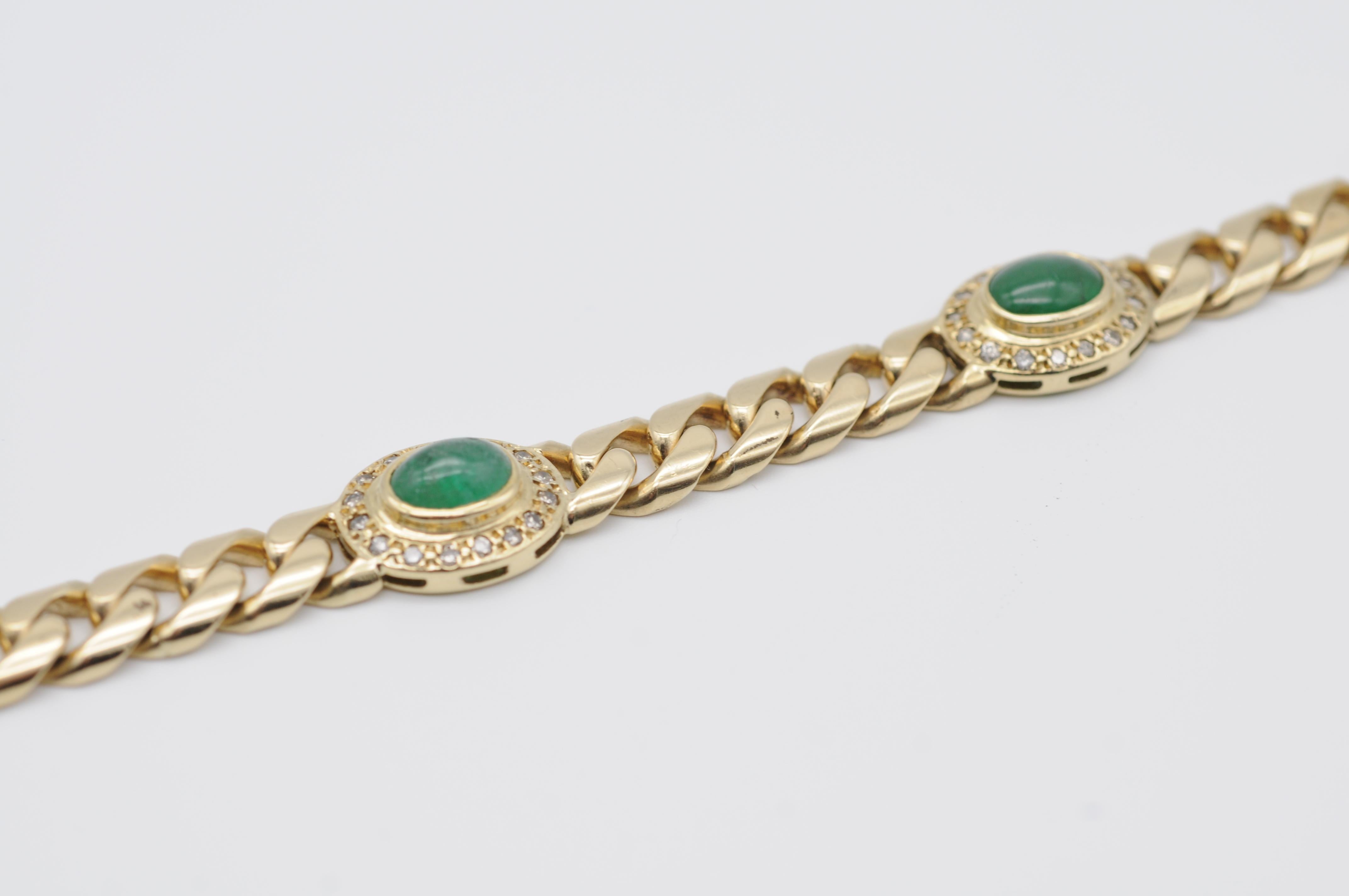 Noble 14k Yellow Gold Bracelet  Diamonds Green Cabochon For Sale 1