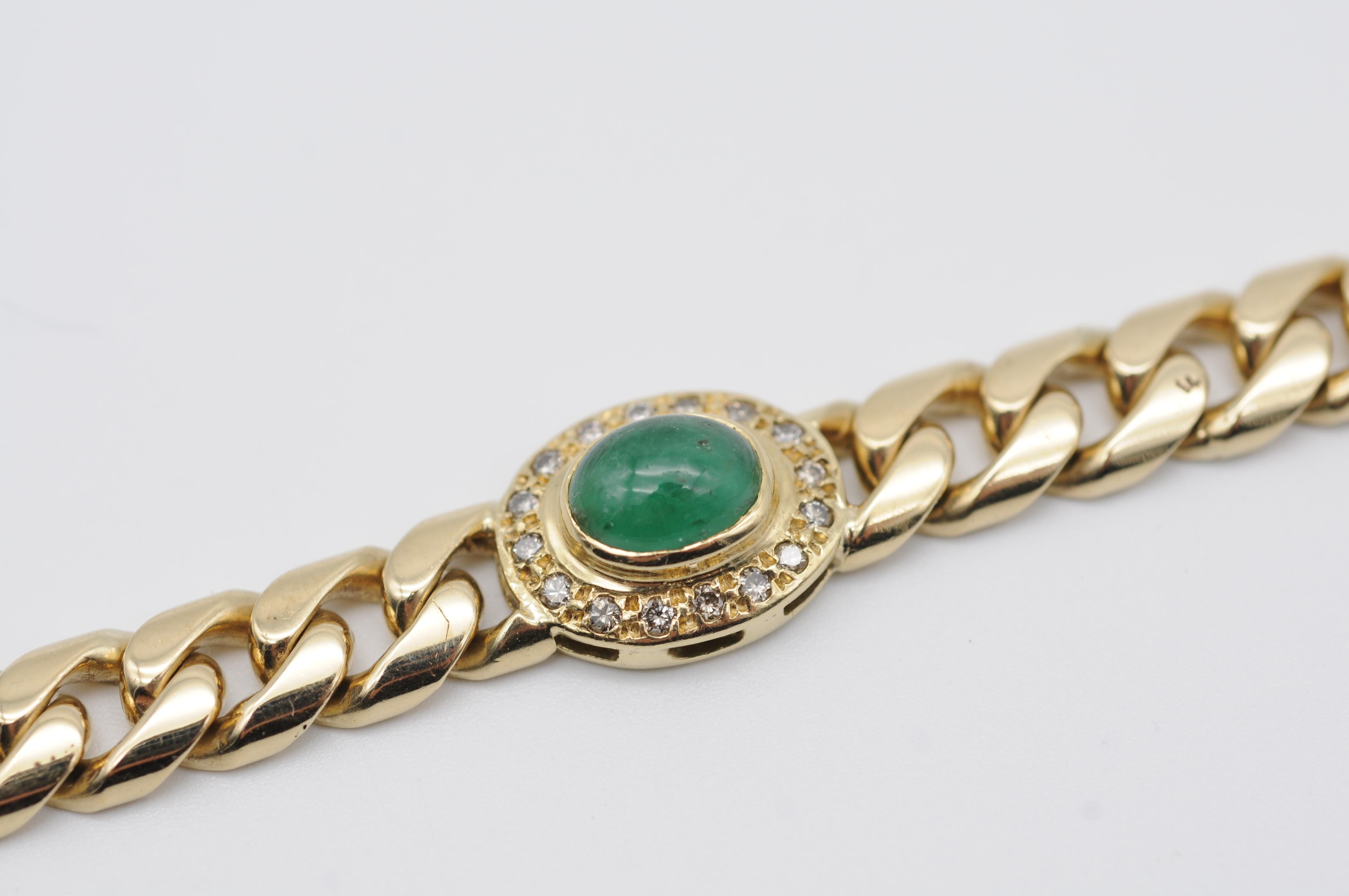Noble 14k Yellow Gold Bracelet  Diamonds Green Cabochon For Sale 4