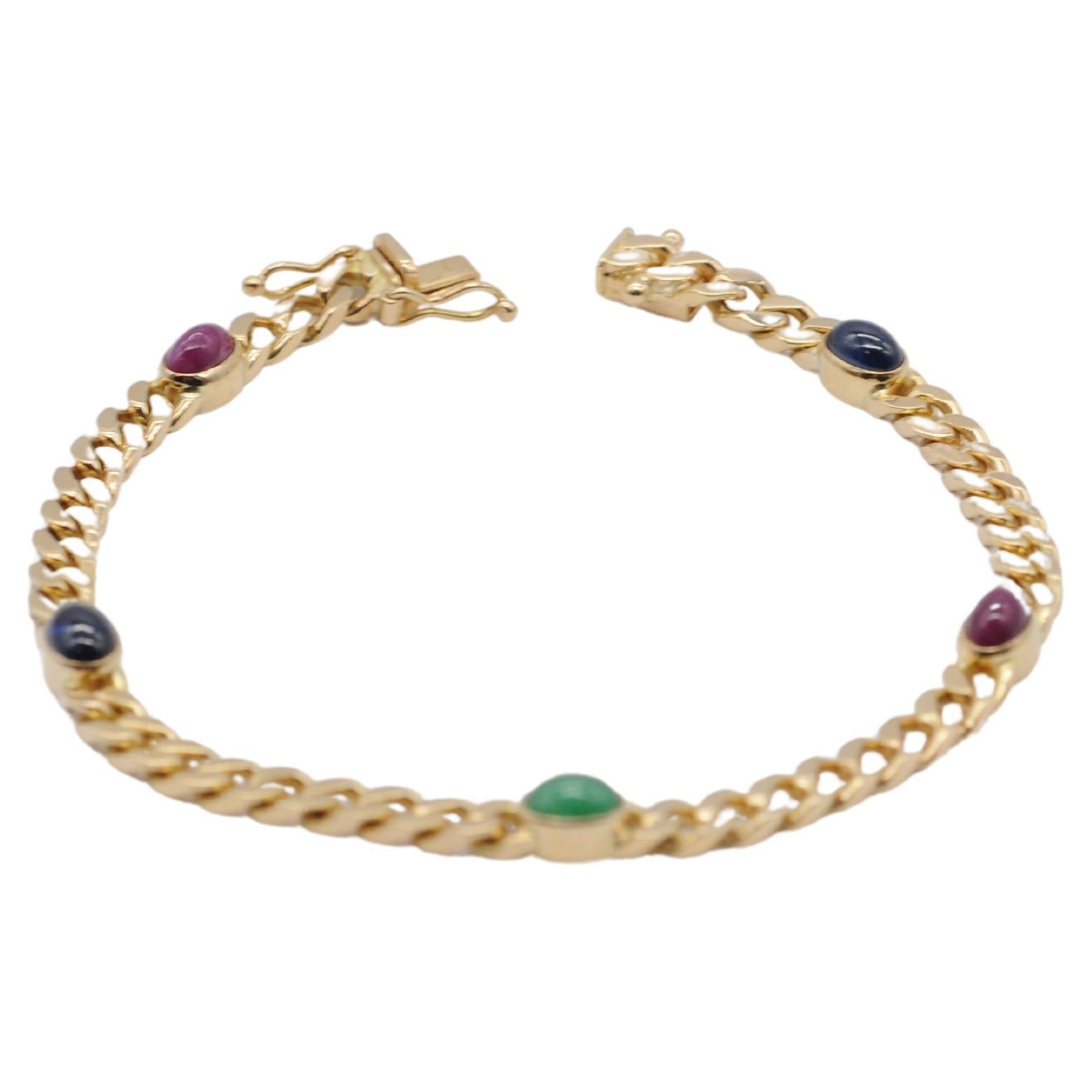 Noble 14k yellow gold bracelet with cabochon For Sale