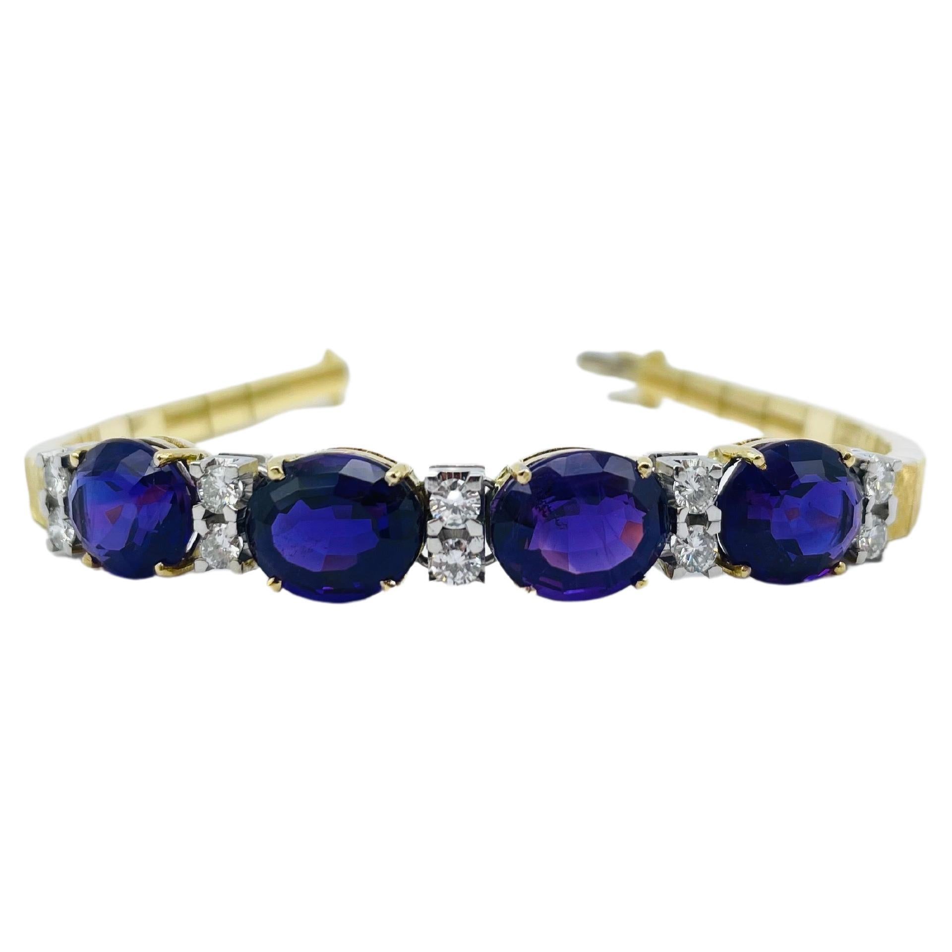 Bracelet en or jaune et blanc 18 carats avec améthyste noble et diamants en vente 6