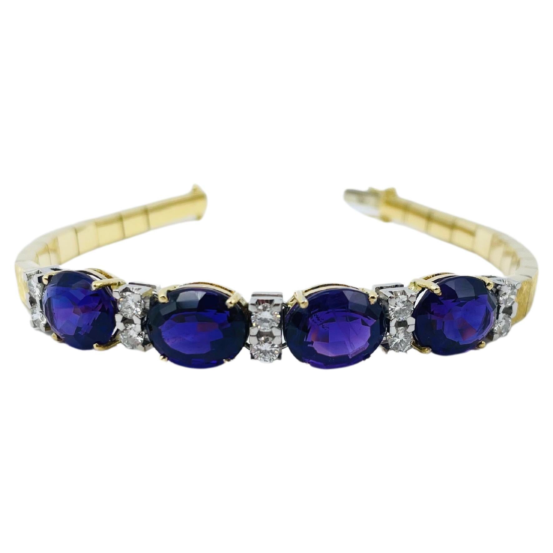 Noble Amethyst and Diamond Bracelet, 18k Yellow Gold and White Gold For Sale 6