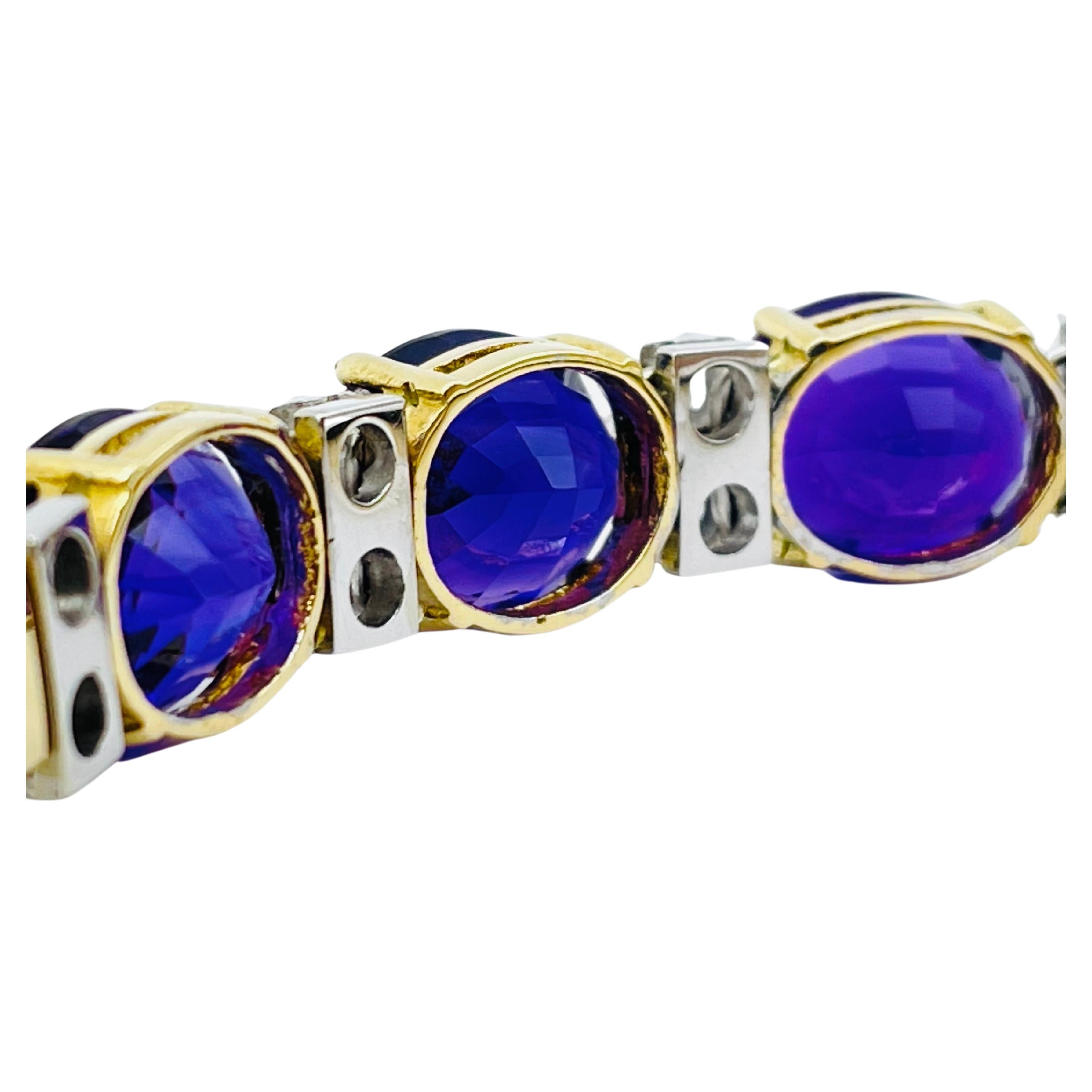 Bracelet en or jaune et blanc 18 carats avec améthyste noble et diamants Pour femmes en vente