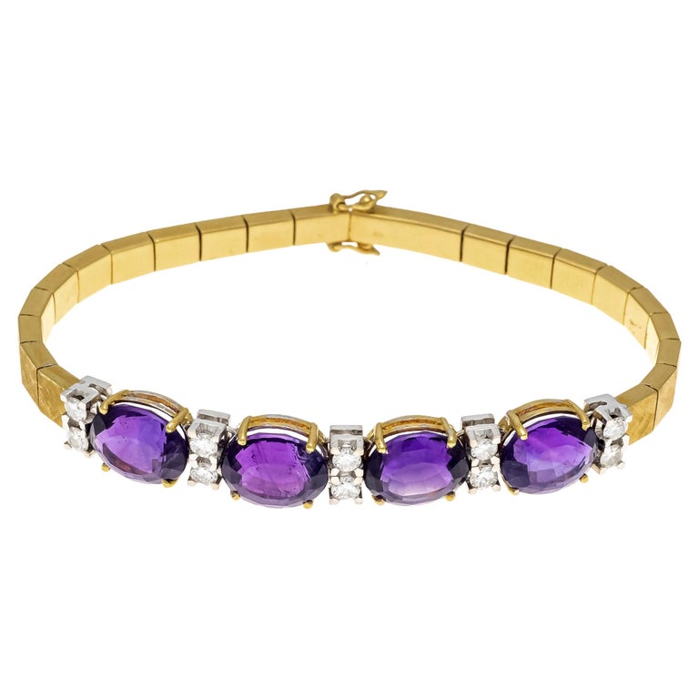 Noble Amethyst and Diamond Bracelet, 18k Yellow Gold and White Gold For