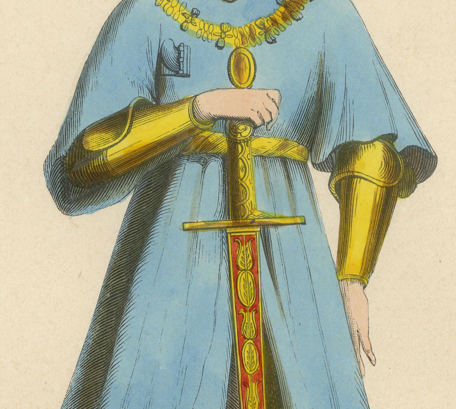 Noble Bearing: Gaston de Foix as Illustrated in 'Costume du Moyen Âge', 1847 In Good Condition For Sale In Langweer, NL
