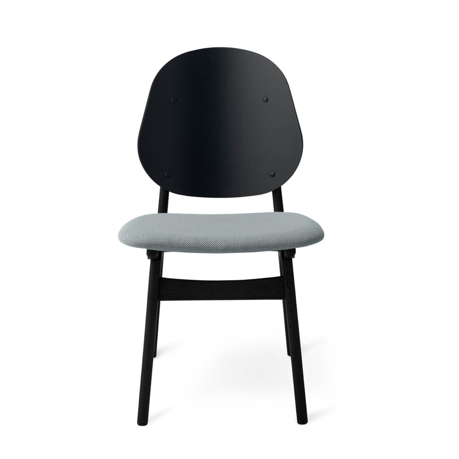 Noble chair black lacquered beech minty grey by Warm Nordic
Dimensions: D55 x W47 x H 85 cm
Material: Black lacquered solid beech, Veneer seat and back, Textile upholstery.
Weight: 7.5 kg
Also available in different colours and finishes. 

An