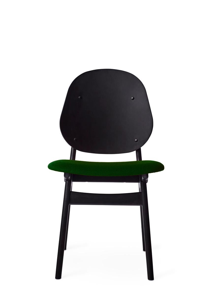 Noble chair Black Lacquered Beech Moss Green by Warm Nordic
Dimensions: D55 x W47 x H 85 cm
Material: Black lacquered solid beech, Veneer seat and back, Textile upholstery.
Weight: 7.5 kg
Also available in different colors and finishes. 

An elegant