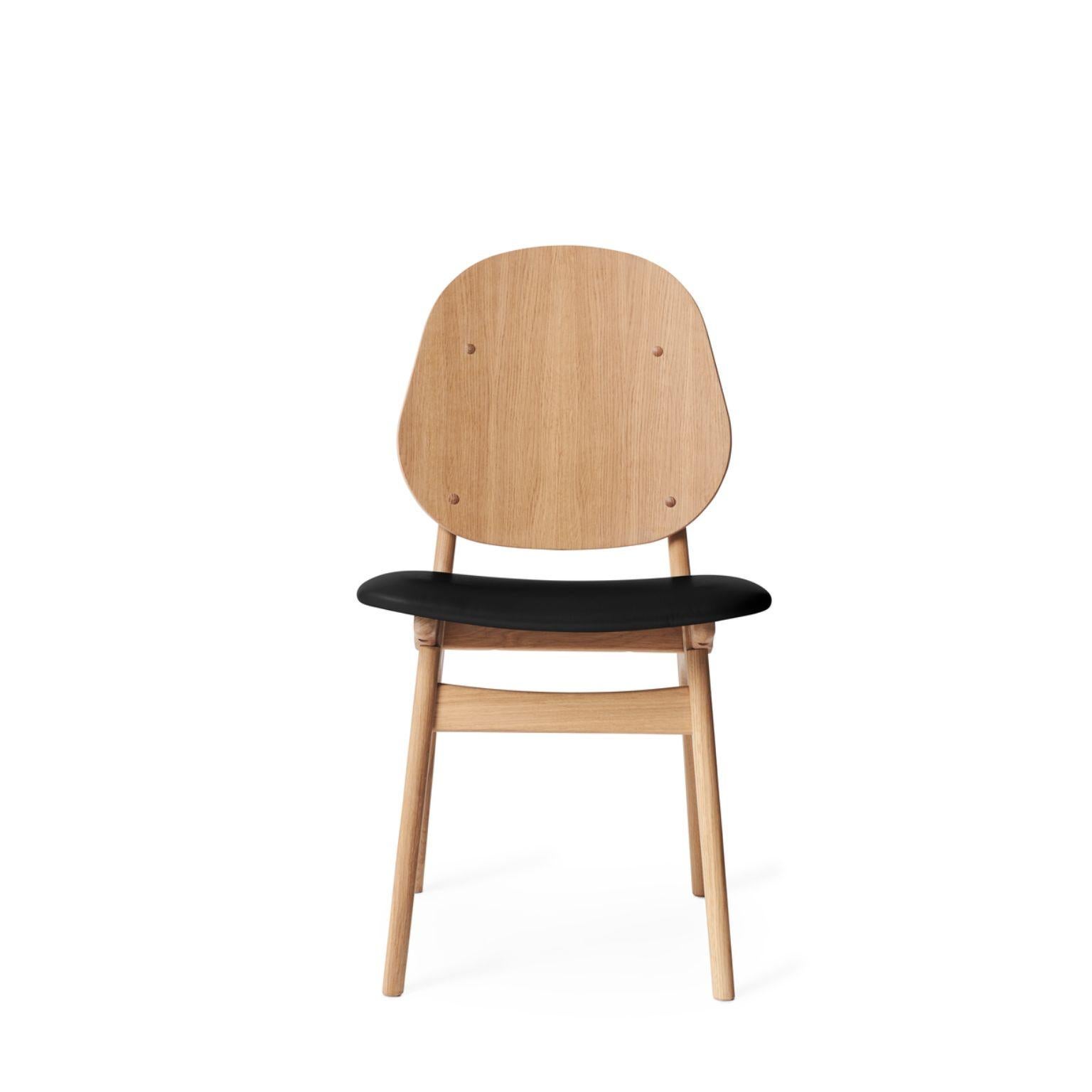 Noble chair white oiled oak black by Warm Nordic
Dimensions: D55 x W47 x H 85 cm
Material: White oiled solid oak, Veneer seat and back, Textile or leather upholstery.
Weight: 7.5 kg
Also available in different colours and finishes. 

An