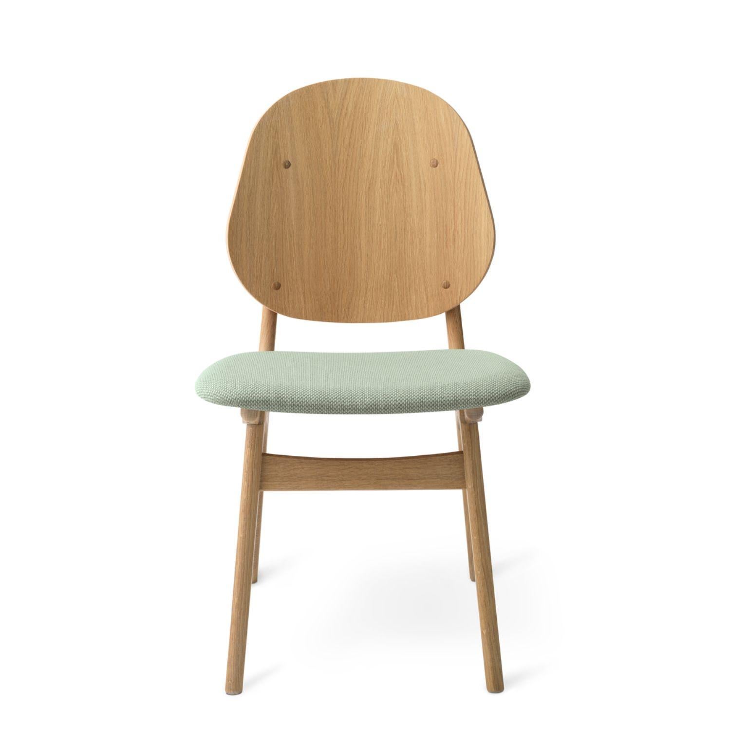 Noble Chair White Oiled Oak Light Cyan by Warm Nordic
Dimensions: D55 x W47 x H 85 cm
Material: White oiled solid oak, Veneer seat and back, Textile upholstery.
Weight: 7.5 kg
Also available in different colours and finishes.

An elegant and