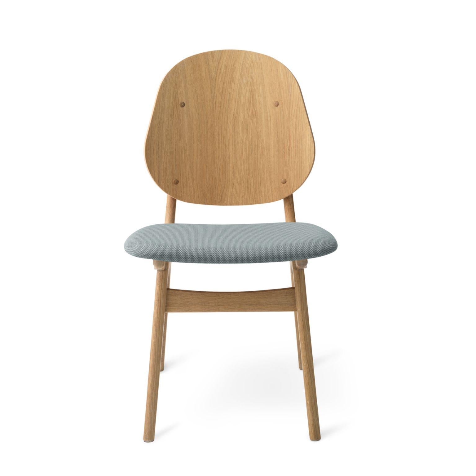 Noble chair white oiled oak minty grey by Warm Nordic
Dimensions: D 55 x W 47 x H 85 cm
Material: White oiled solid oak, Veneer seat and back, Textile upholstery.
Weight: 7.5 kg
Also available in different colours and finishes.

An elegant and
