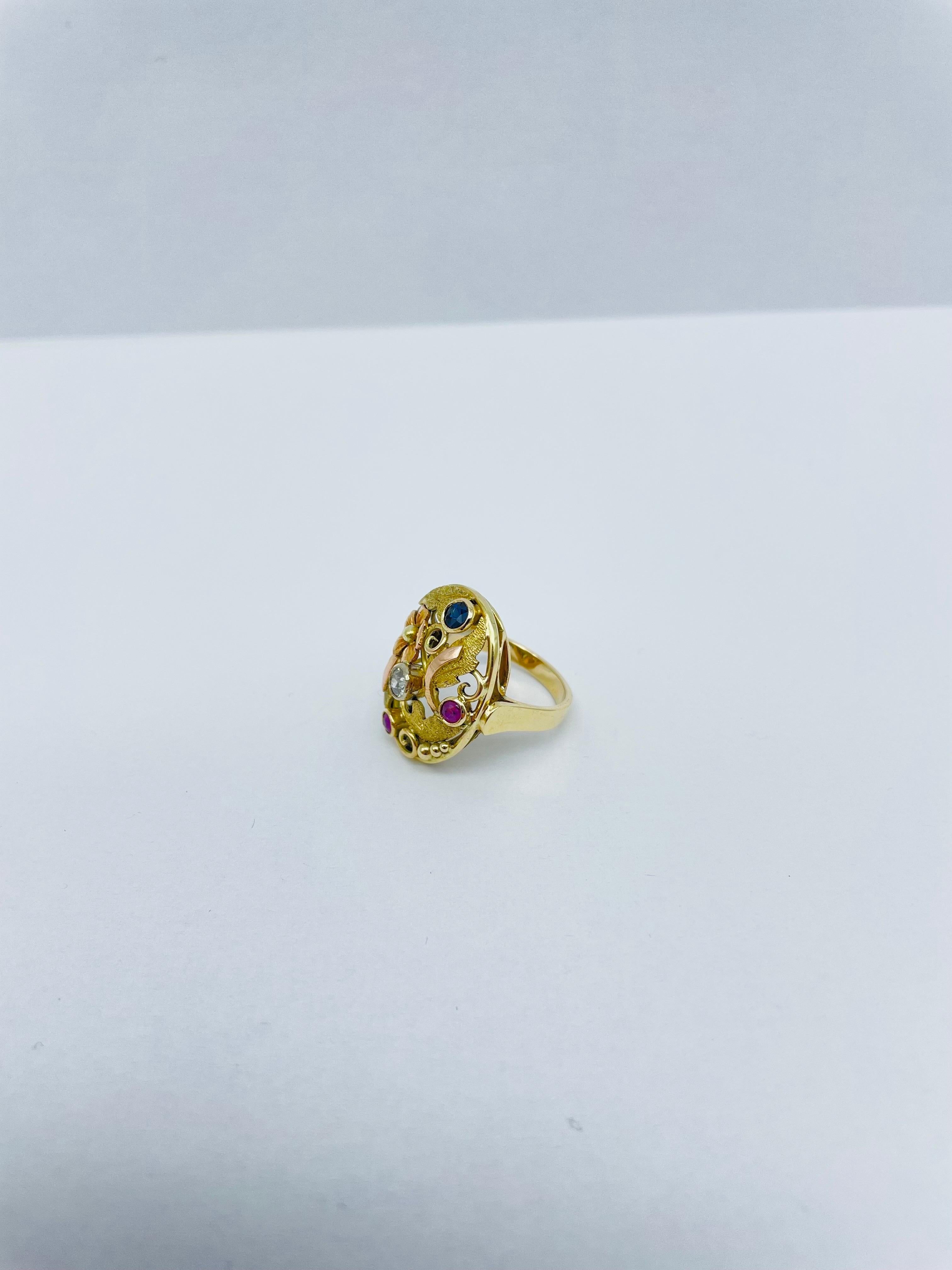 Women's or Men's Noble Cocktail Ring/Garden Ring 14k Gold Ring For Sale