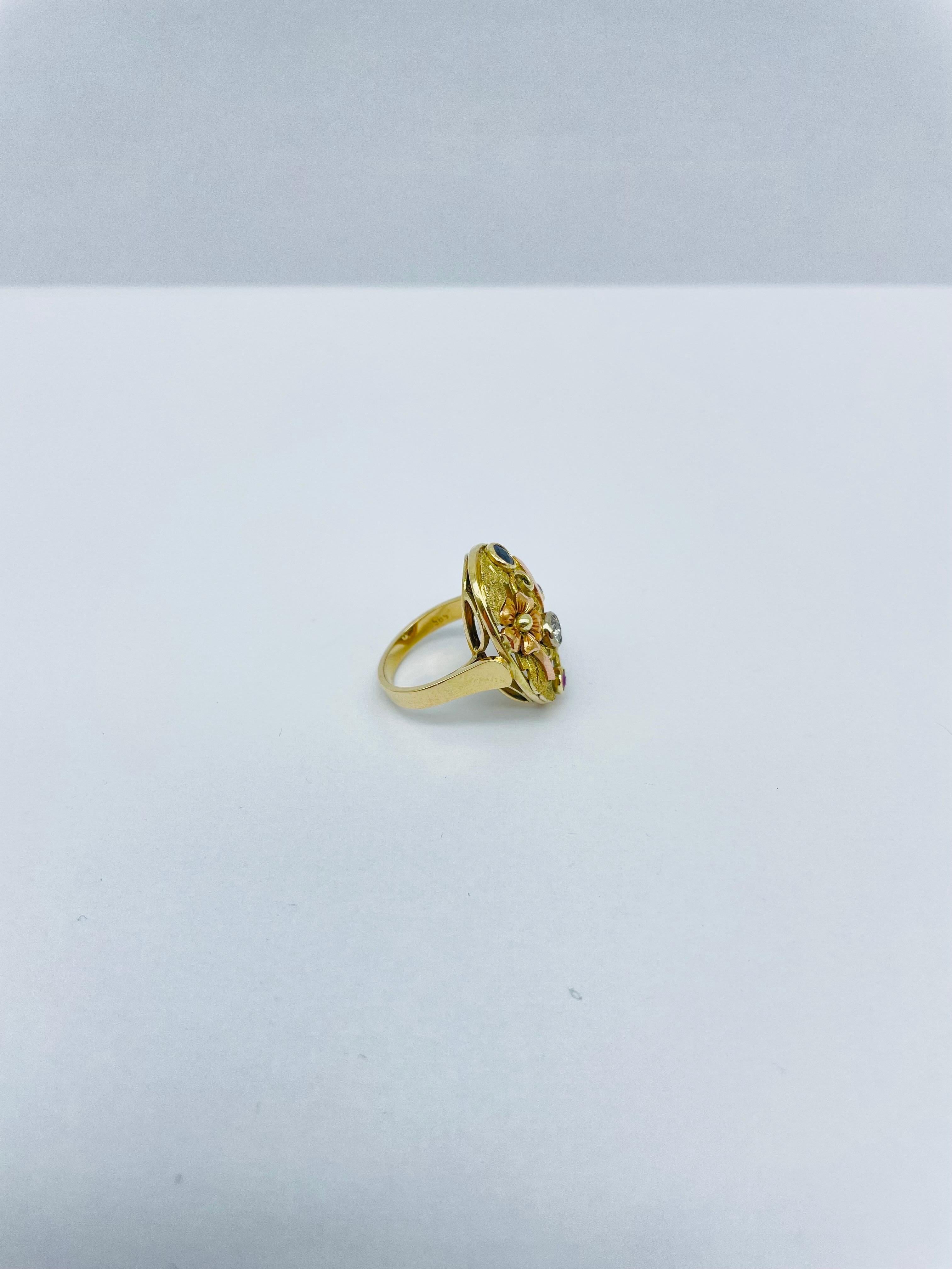 Noble Cocktail Ring/Garden Ring 14k Gold Ring For Sale 3