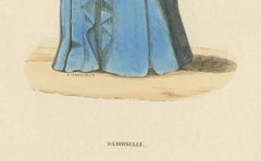 Noble Damsel of the Middle Ages in Traditional Blue Gown and Headdress, 1847