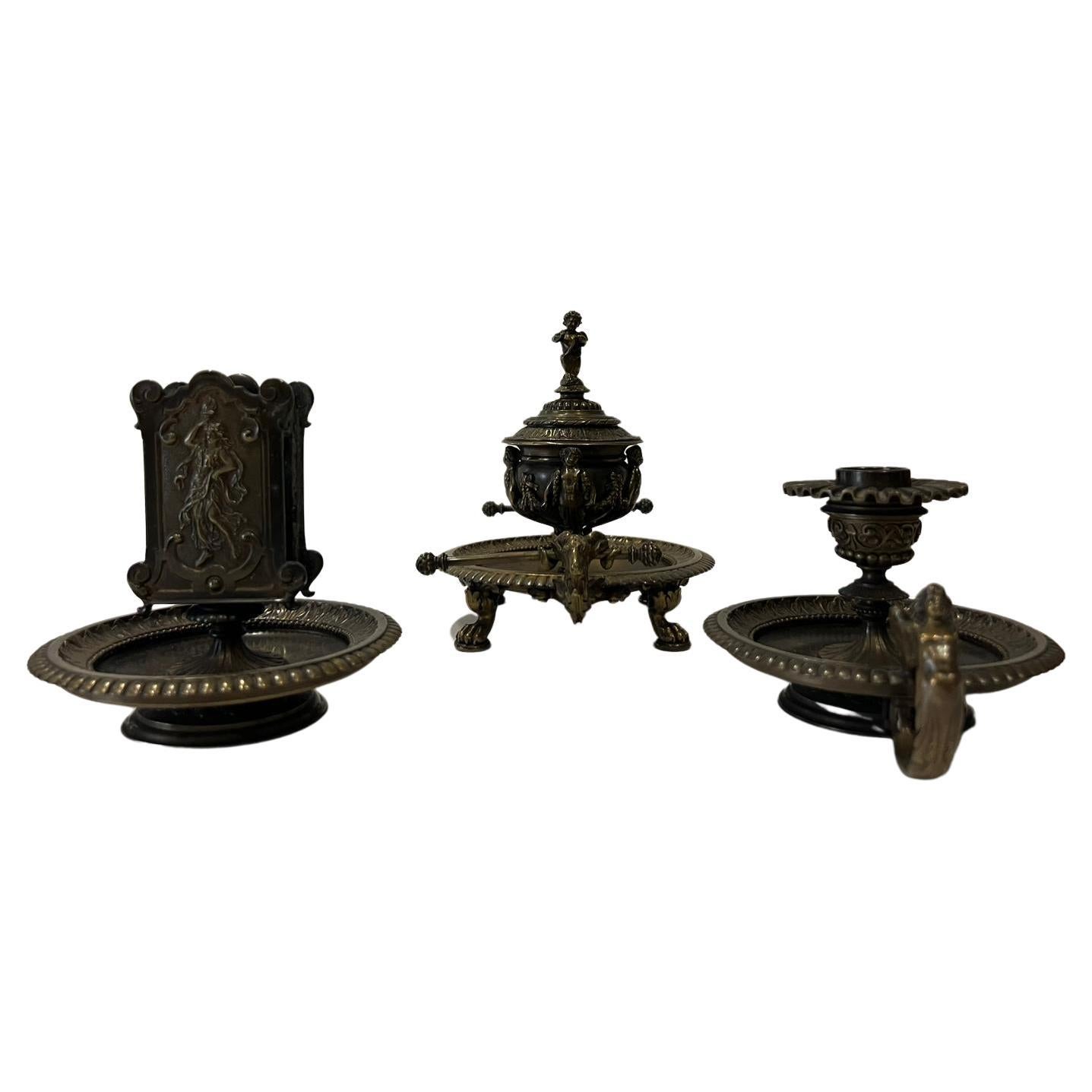 Noble Desk Set Antique Solid Brass, 1870 For Sale