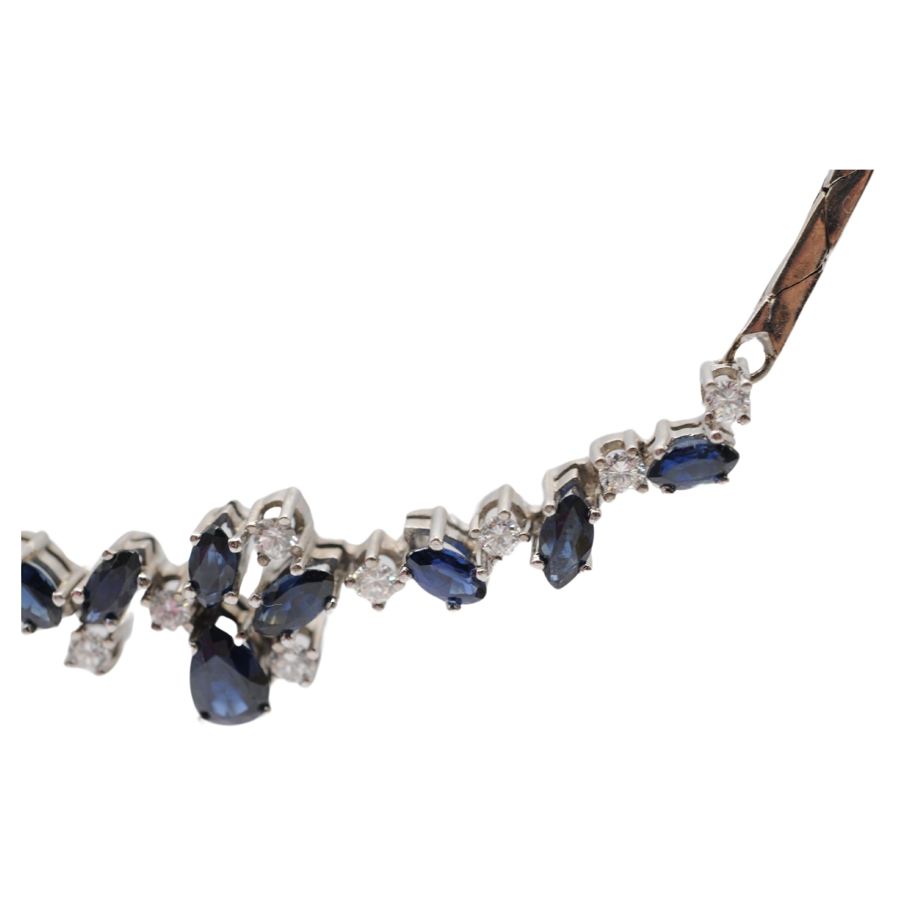 Noble diamond blue sapphire necklace in 14k white gold For Sale 4