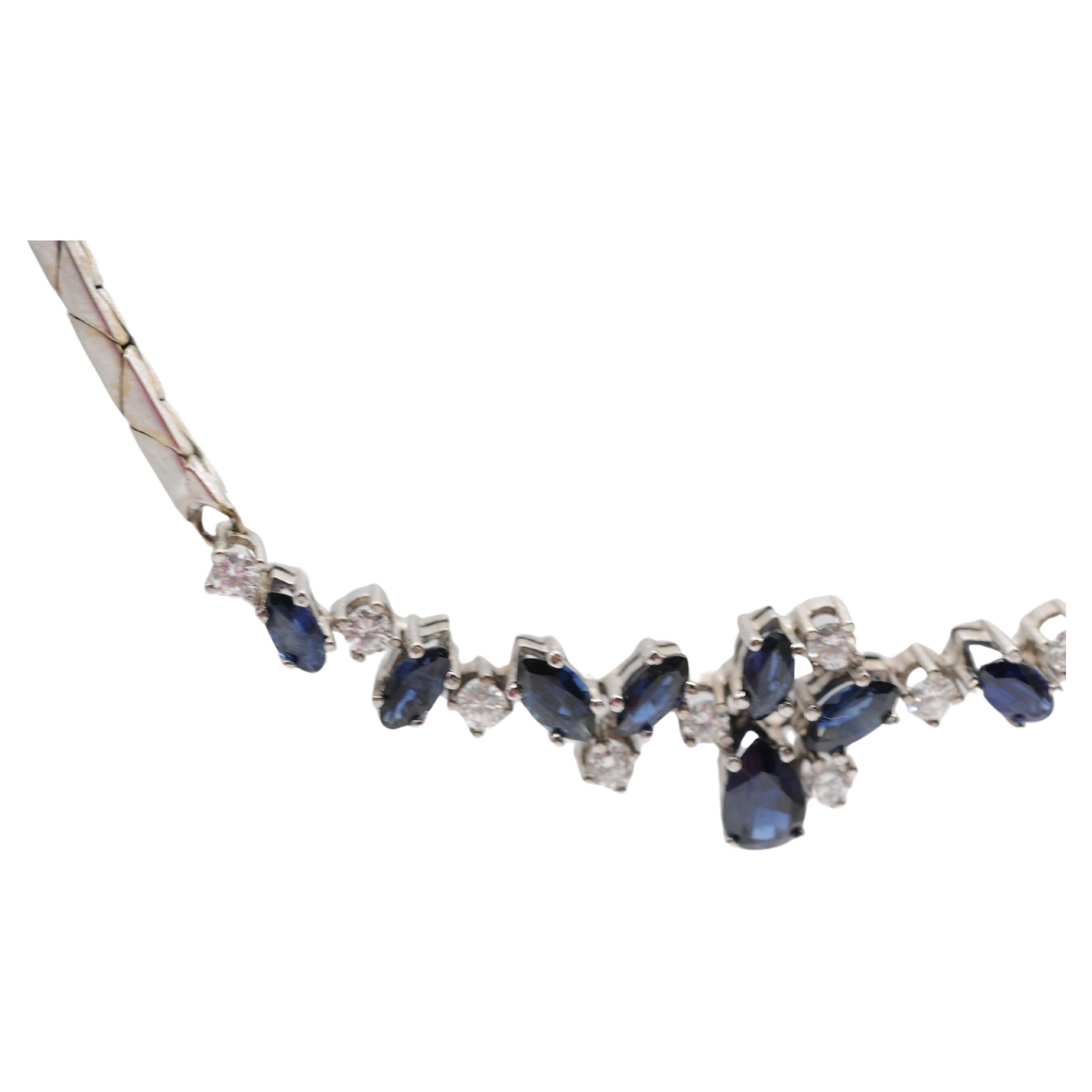Noble diamond blue sapphire necklace in 14k white gold For Sale 5