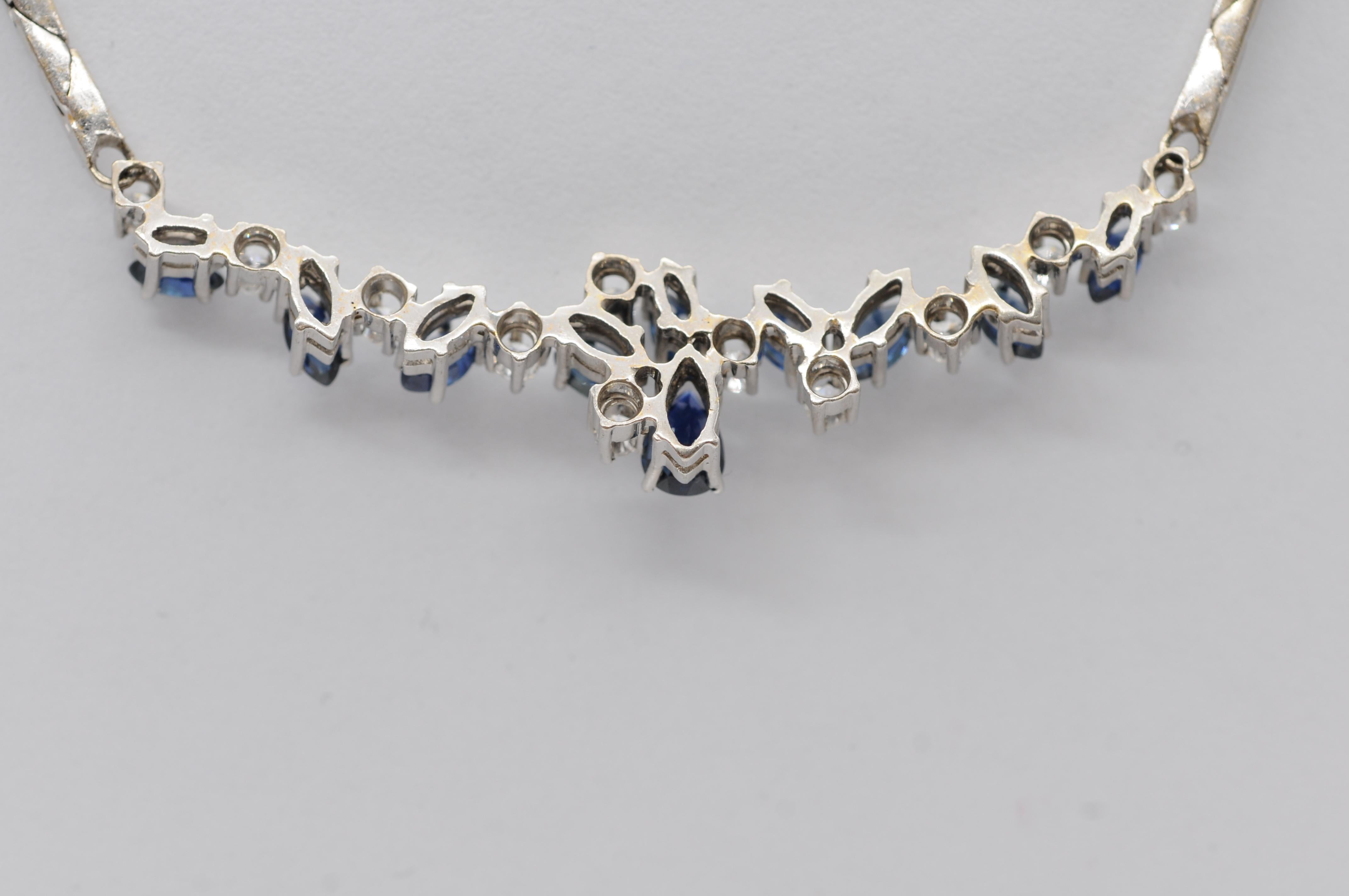 Noble diamond blue sapphire necklace in 14k white gold For Sale 9
