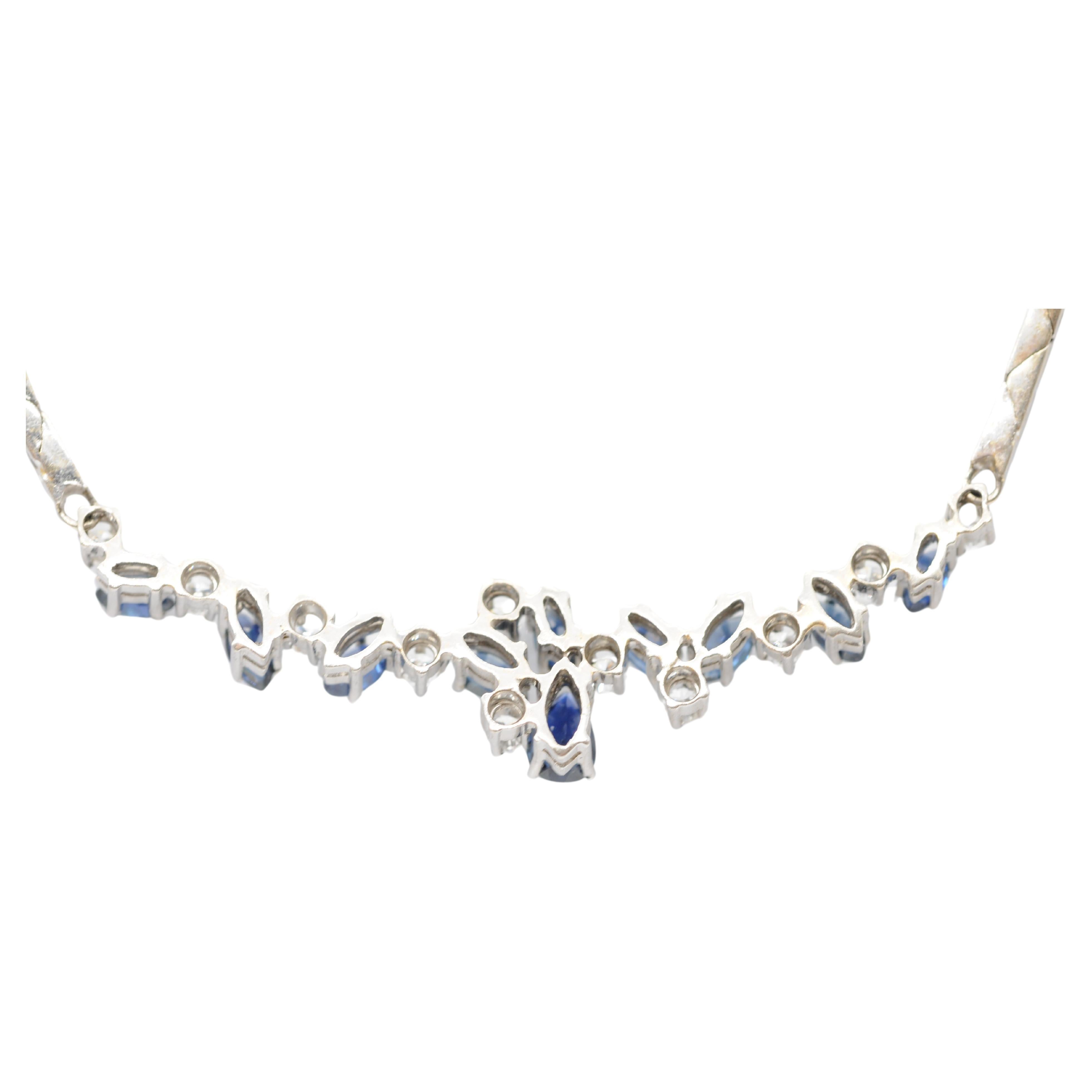 Noble diamond blue sapphire necklace in 14k white gold For Sale 10
