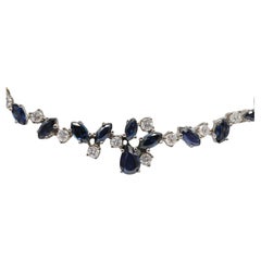 Noble diamond blue sapphire necklace in 14k white gold