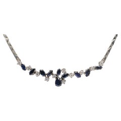 Noble diamond blue sapphire necklace in 14k white gold