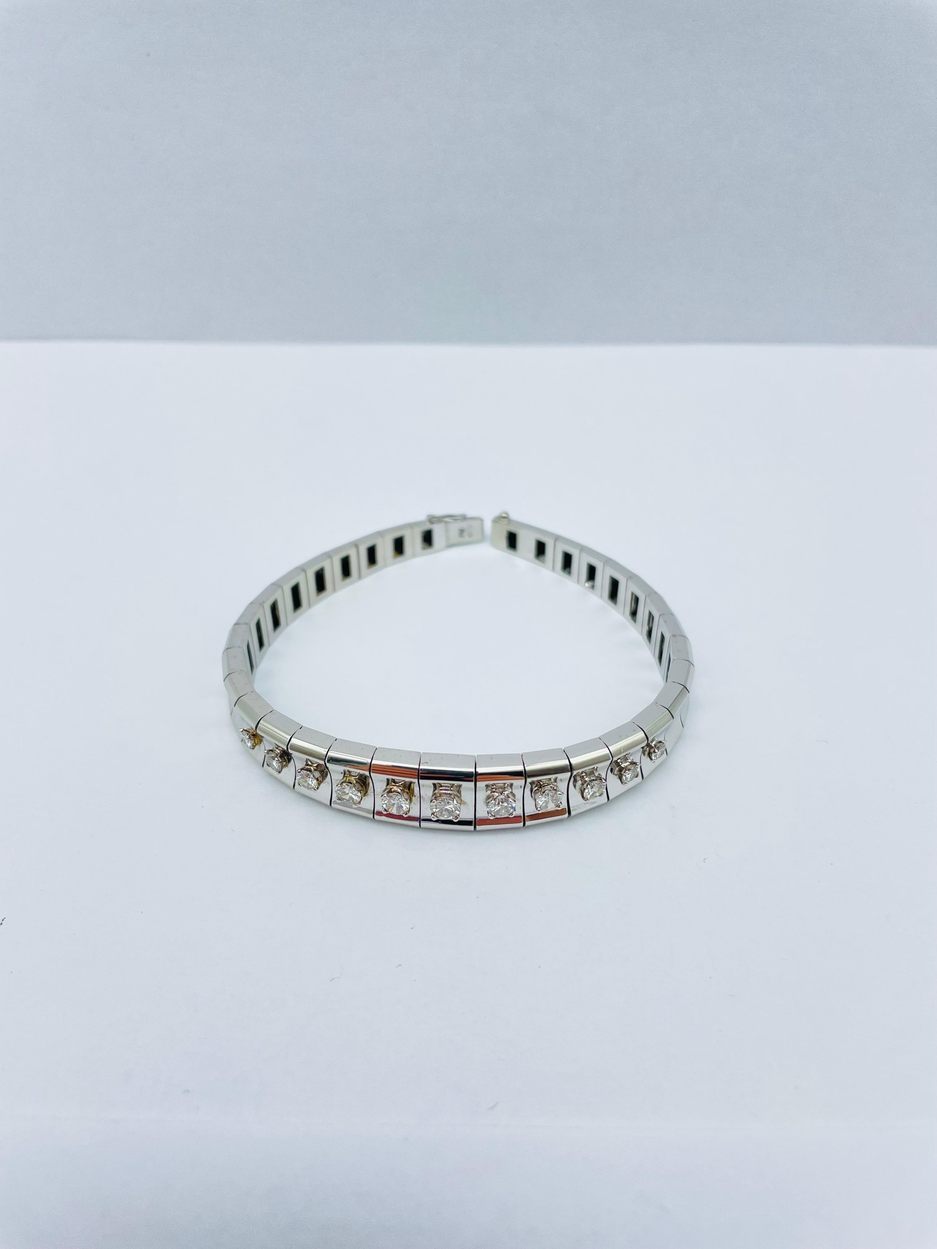 Women's or Men's Noble Diamond Bracelet, 18k White Gold, 1.24 Carat For Sale