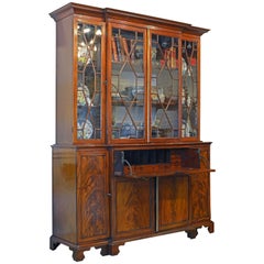 Antique Noble Early 19th Century George III Mahogany Breakfront Secretary Bookcase