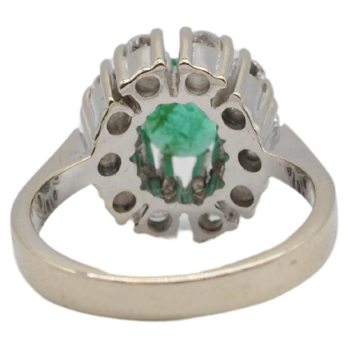 Noble Emerald 14k white gold ring with 10 diamonds  For Sale 4