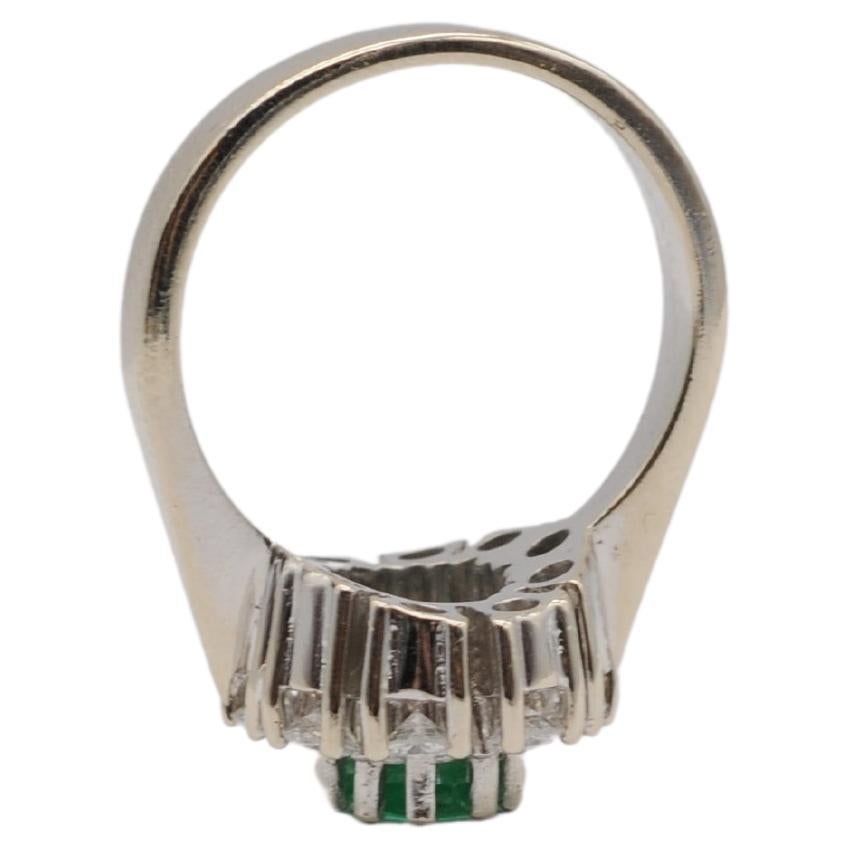 Oval Cut Noble Emerald 14k white gold ring with 10 diamonds  For Sale