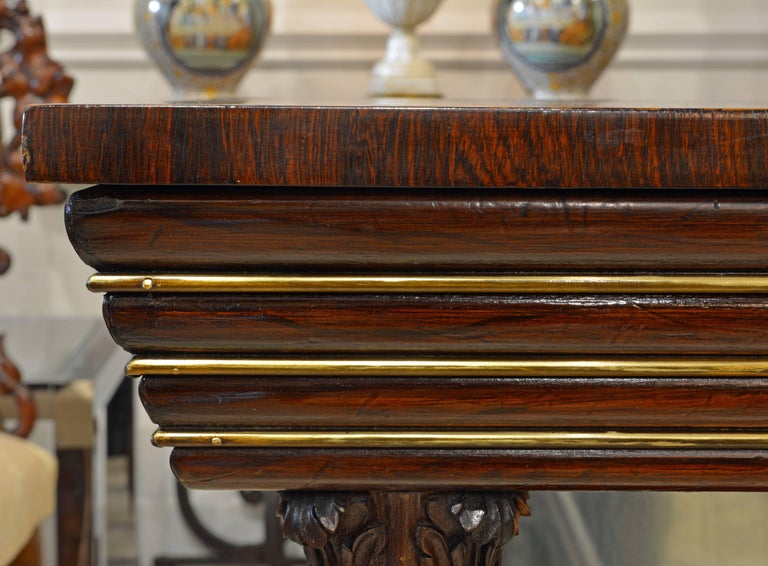 Noble English 19th Century Rosewood, Brass Trimmed and Mirrored Console Table In Good Condition In Ft. Lauderdale, FL