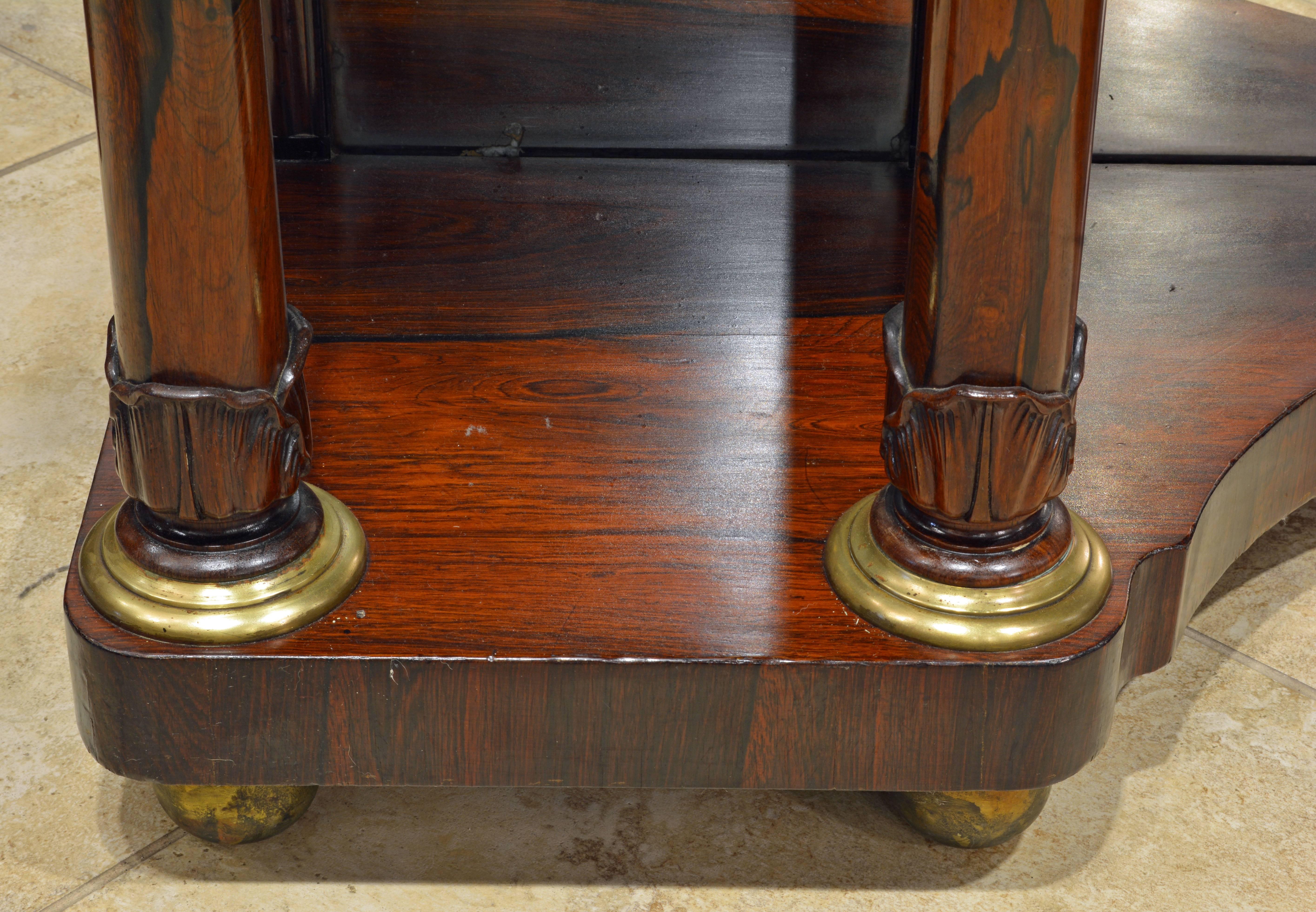 Noble English 19th Century Rosewood, Brass Trimmed and Mirrored Console Table 1