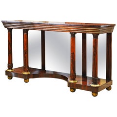 Noble English 19th Century Rosewood, Brass Trimmed and Mirrored Console Table