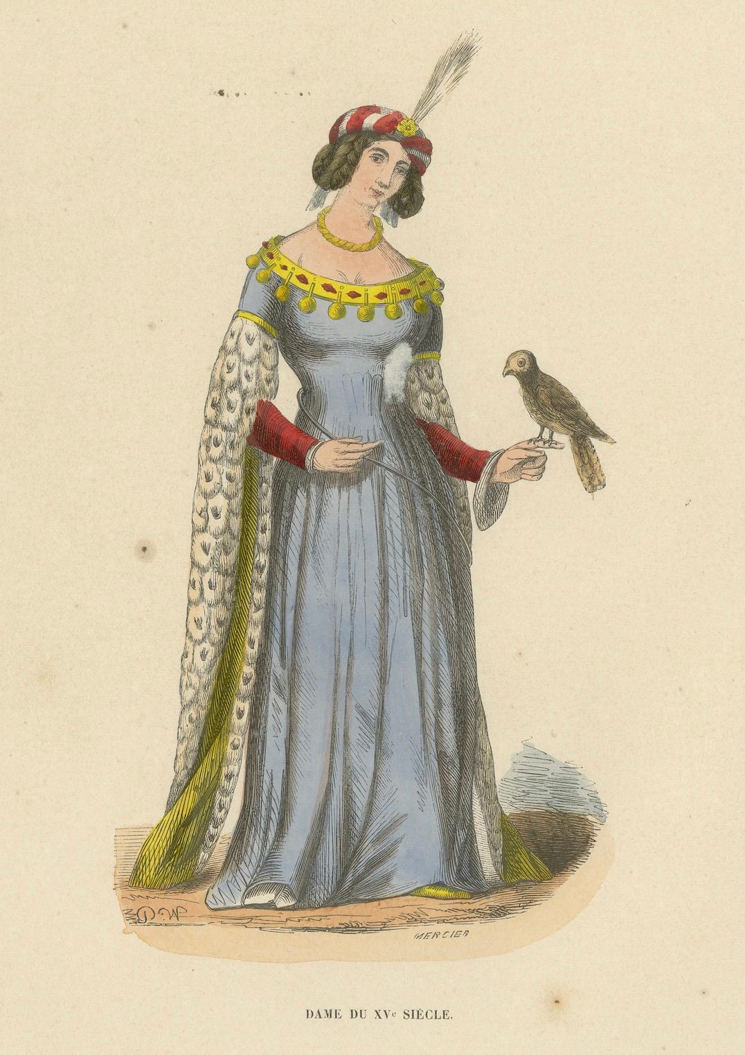 Papier Noble Falconer : Dame du 15e siècle, 1847 en vente