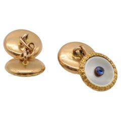 Gemelos de oro noble con zafiro y perla