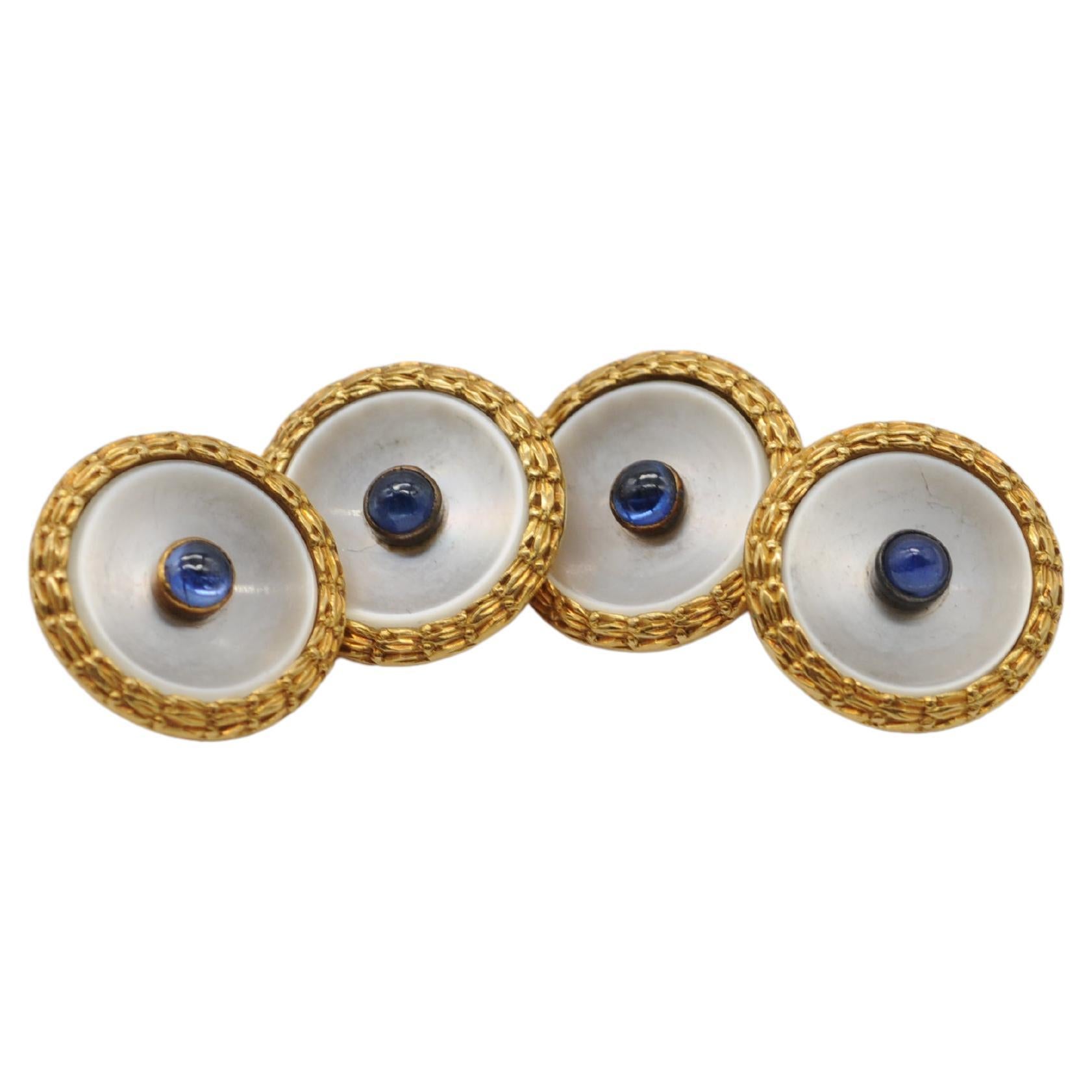Noble Gold Cufflinks with sapphire and pearl For Sale 1
