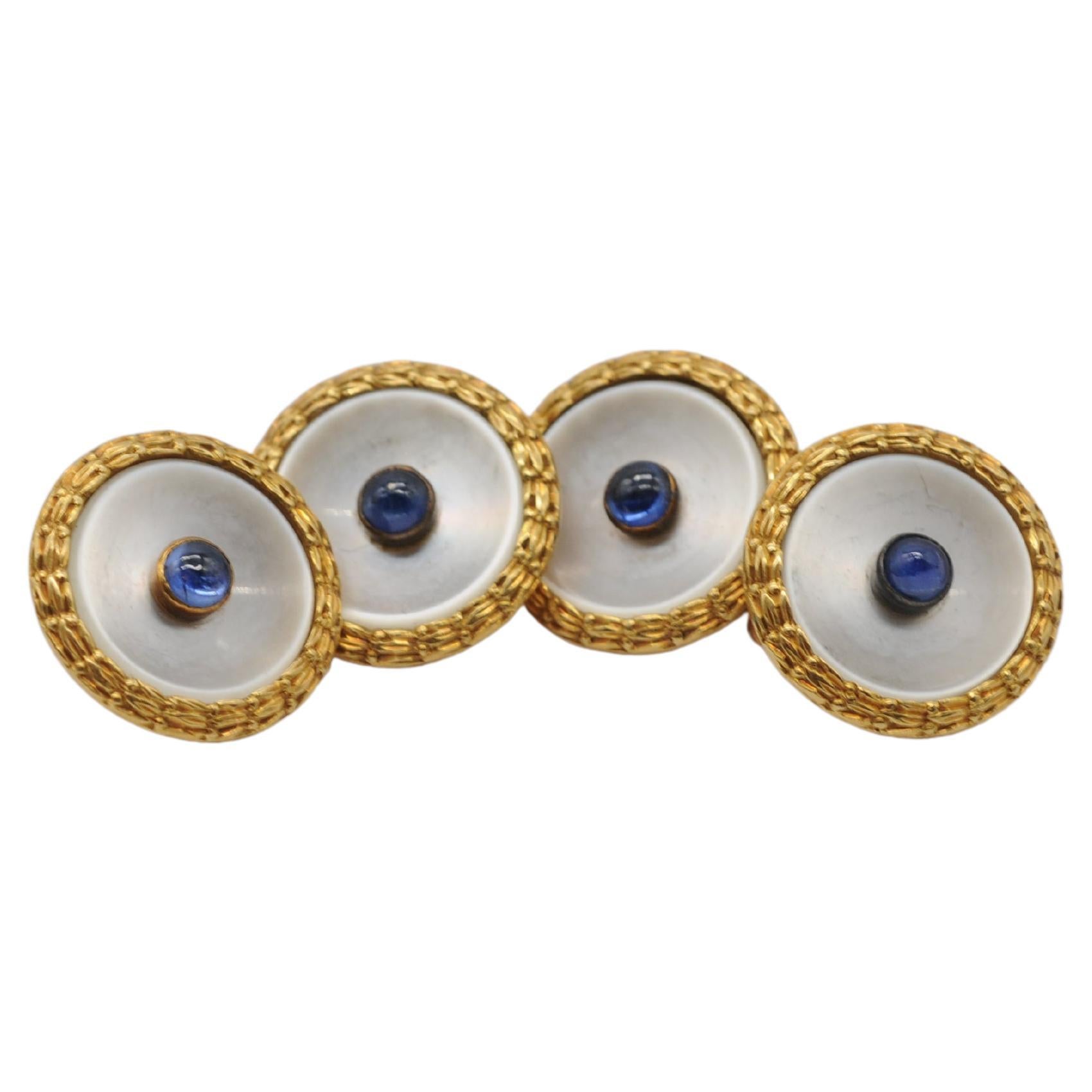 Noble Gold Cufflinks with sapphire and pearl For Sale 2