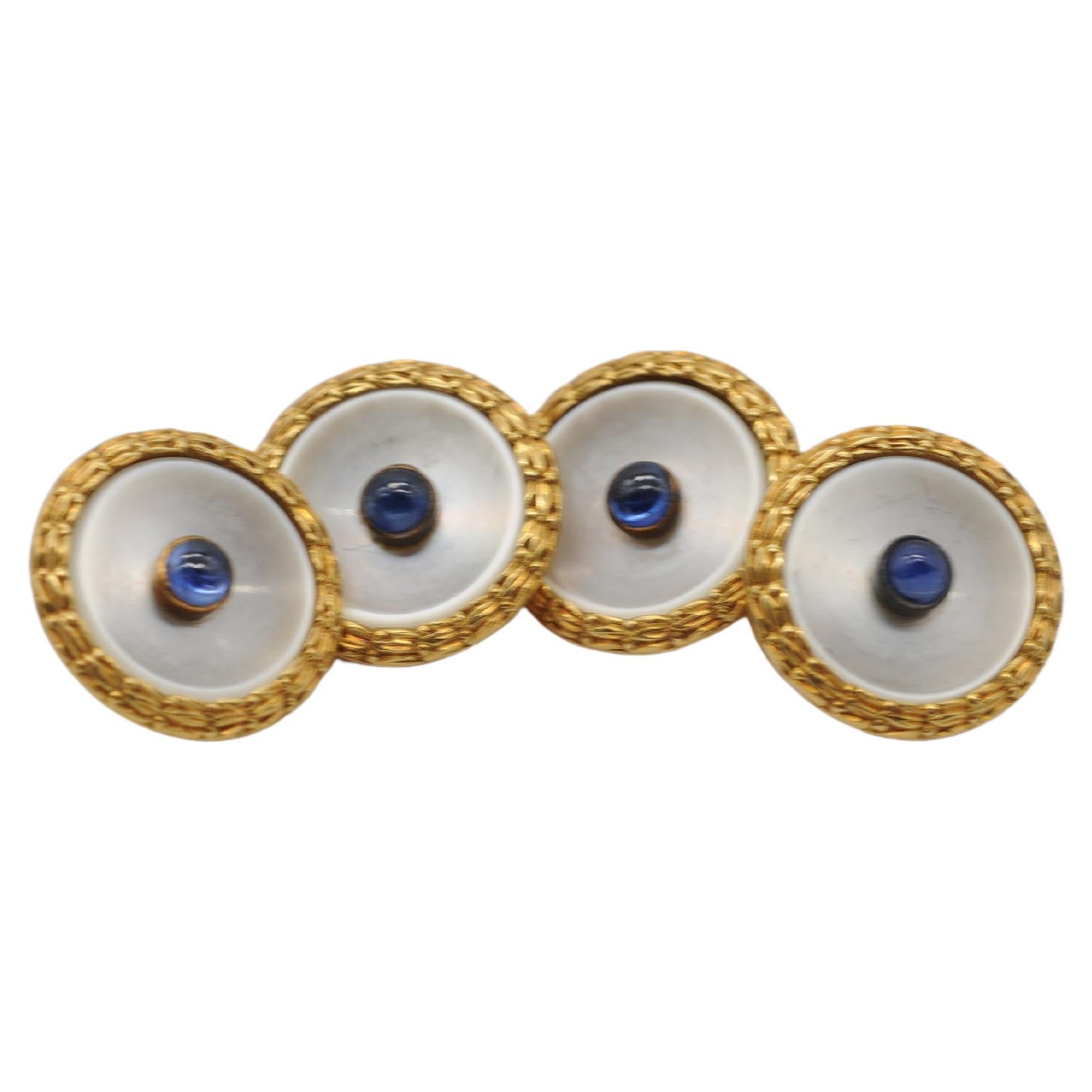 Noble Gold Cufflinks with sapphire and pearl For Sale 3