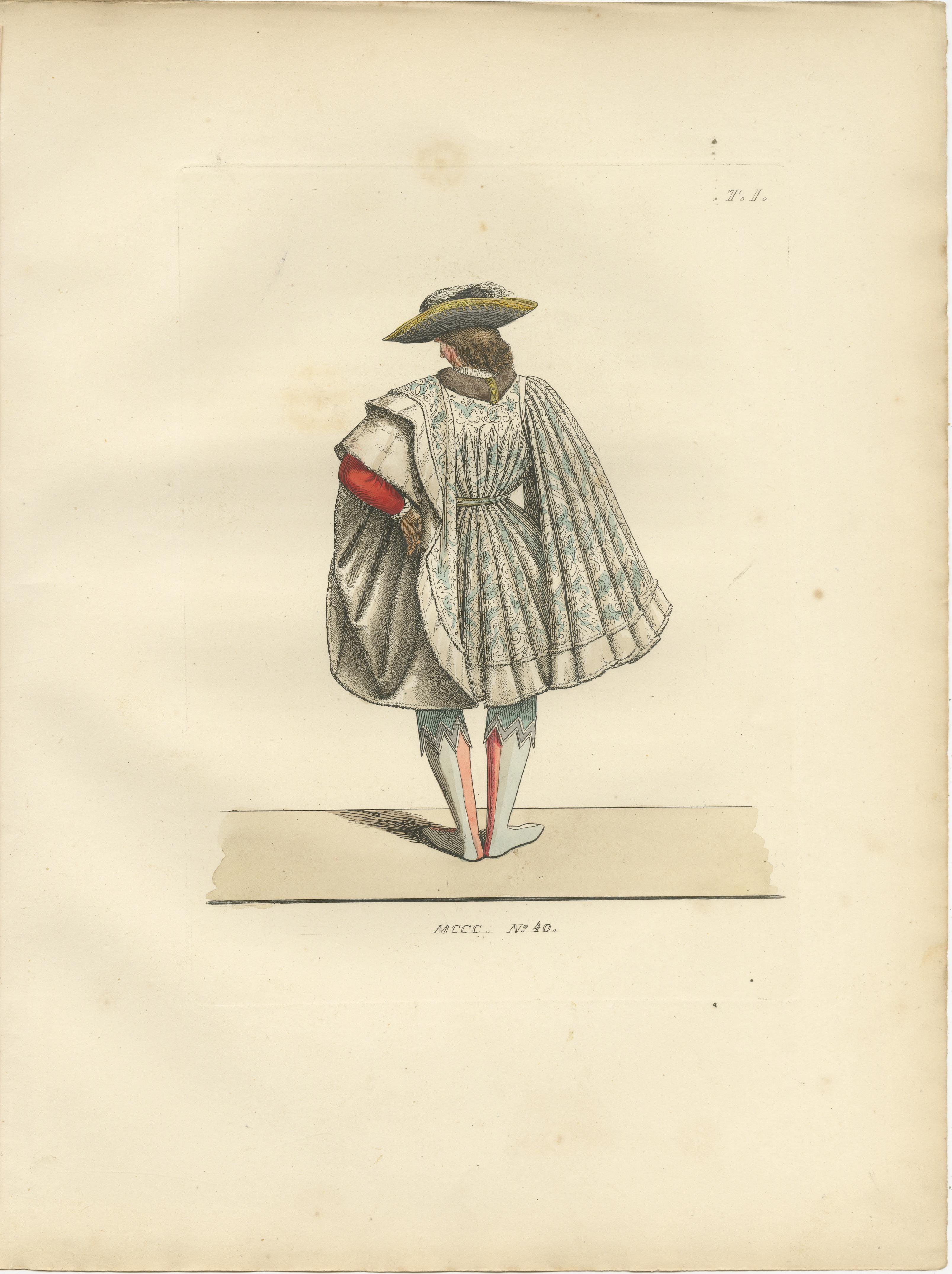 Engraved Noble Grace and Martial Power: Italian Aristocrats & French Knight - 1845 Print For Sale