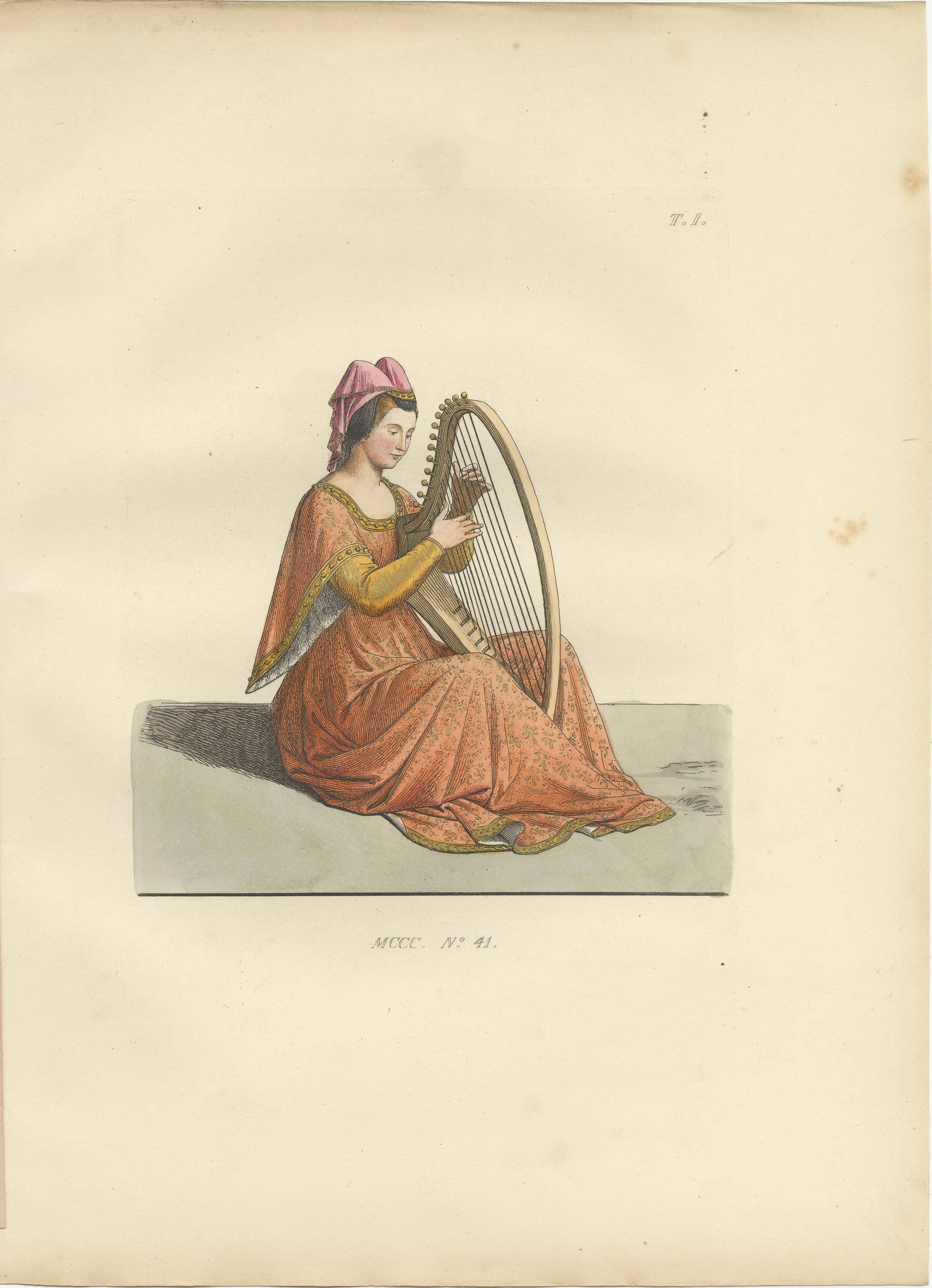 Noble Grace and Martial Power: Italian Aristocrats & French Knight - 1845 Print In Good Condition For Sale In Langweer, NL