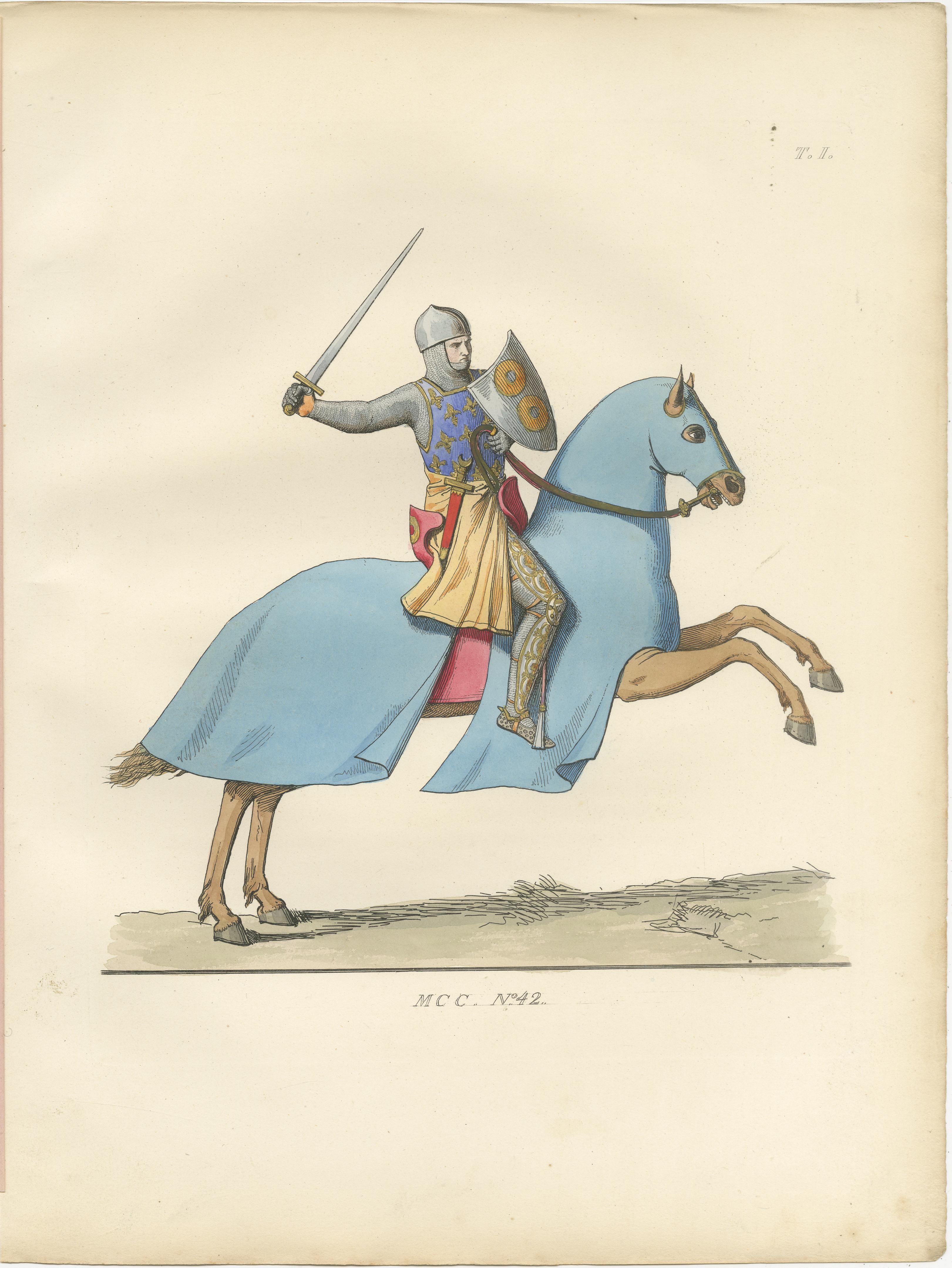 19th Century Noble Grace and Martial Power: Italian Aristocrats & French Knight - 1845 Print For Sale