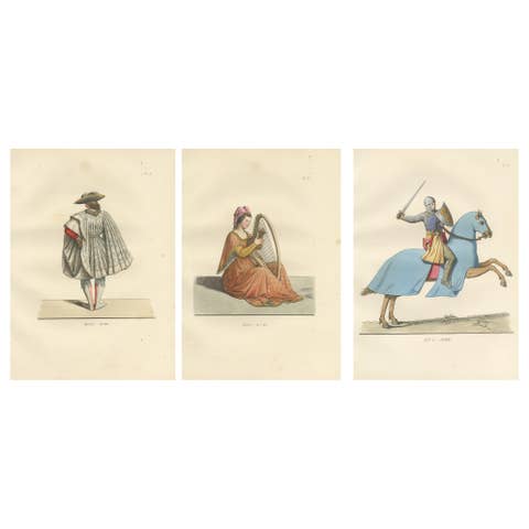 Noble Grace and Martial Power: Italian Aristocrats & French Knight - 1845 Print