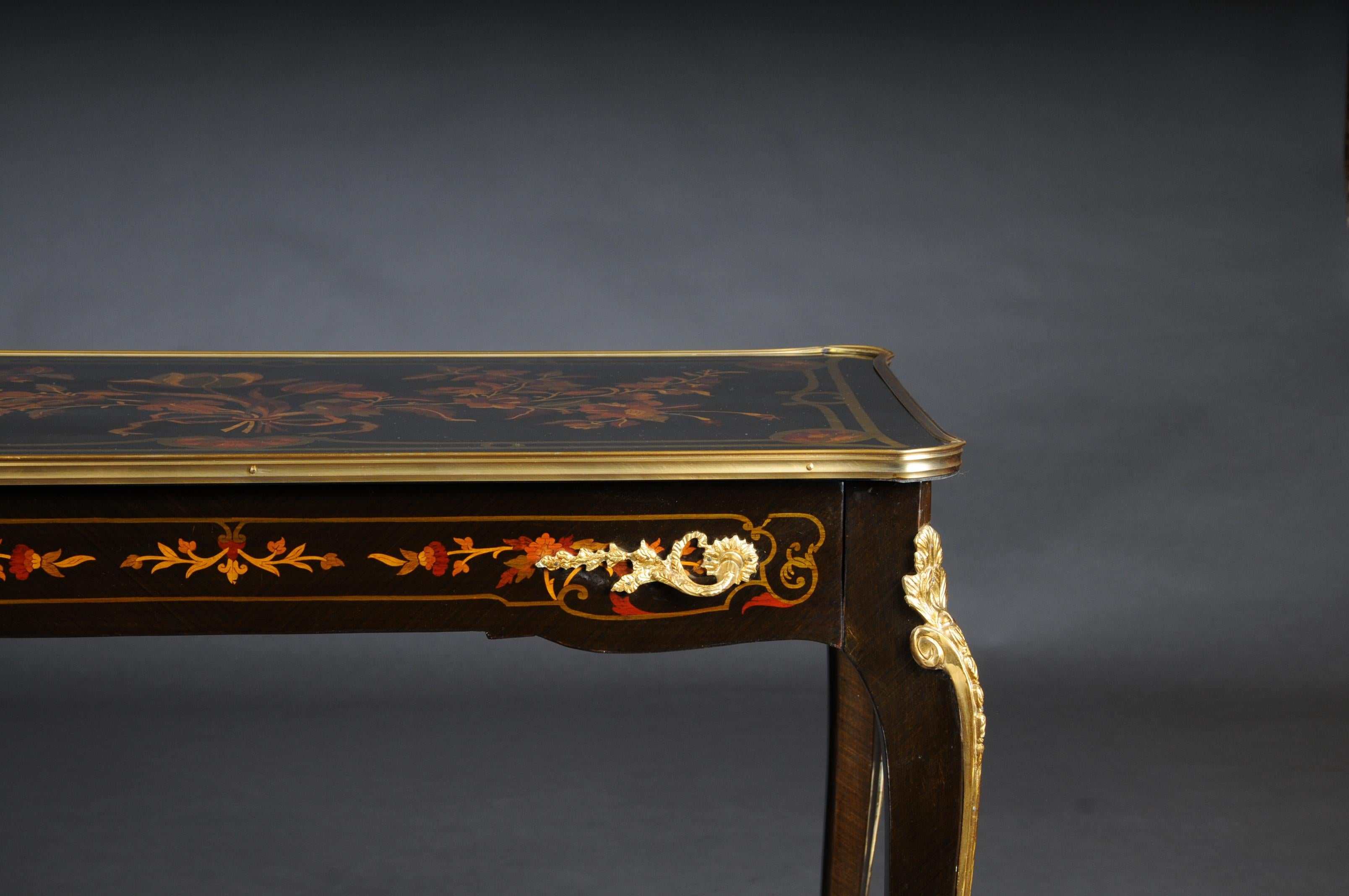 Brass Noble Ladies Desk / Table in Louis Quinze Style, Black